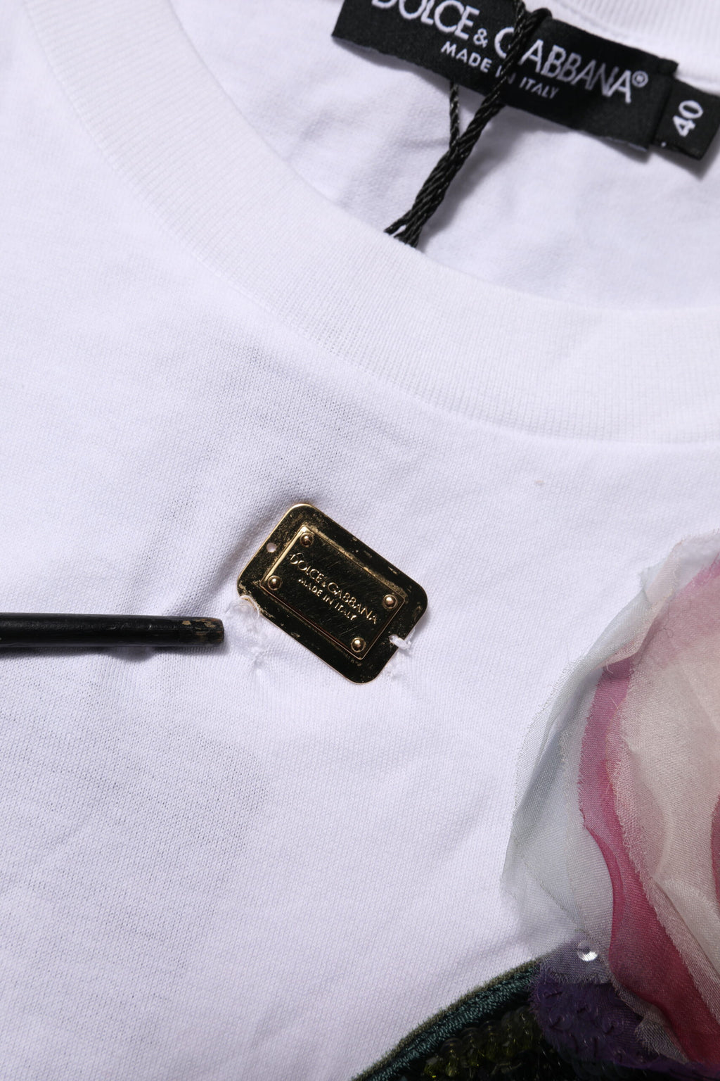 White Floral Lace DG Detailing Cropped T-shirt