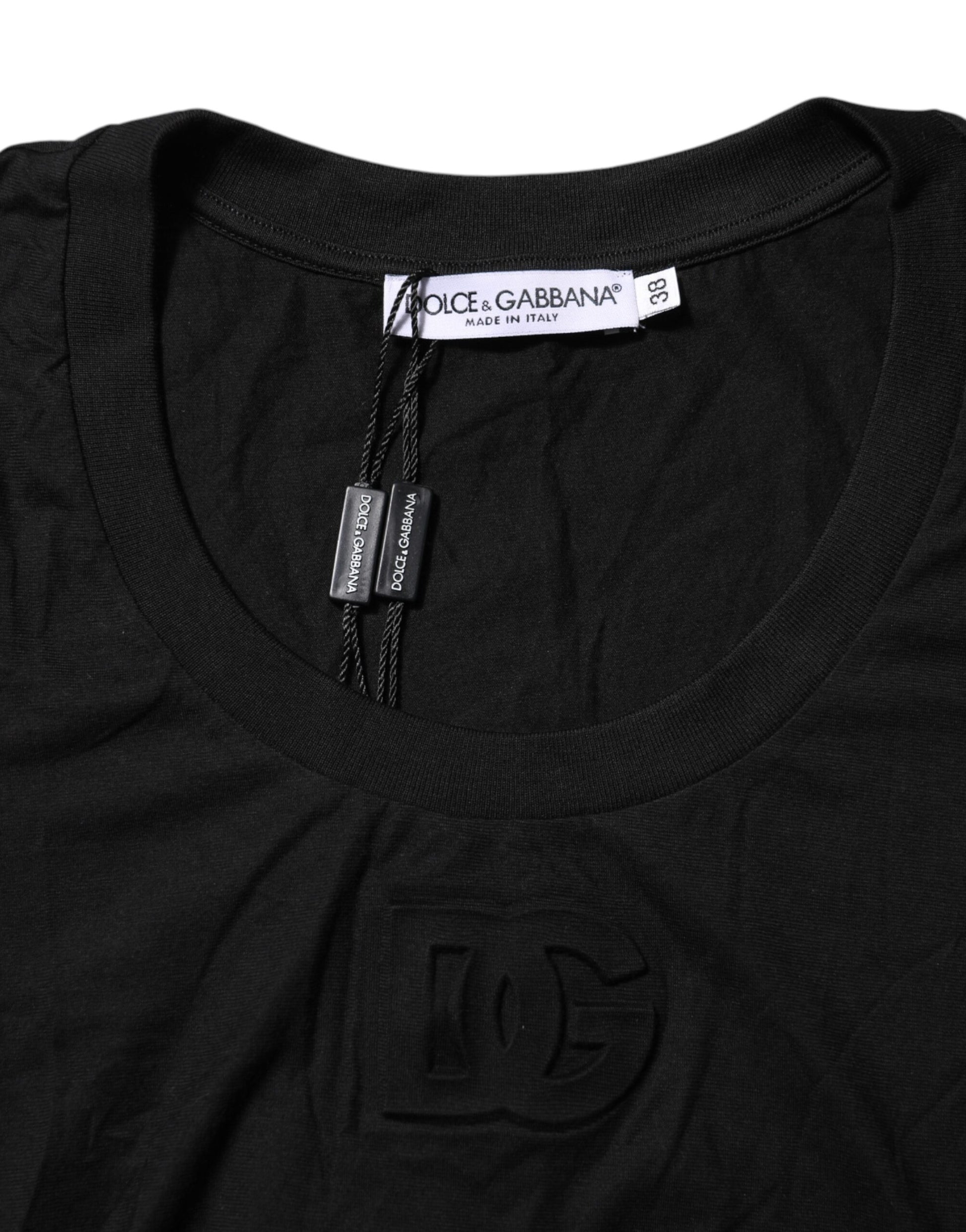 Black Cotton Short Sleeves Round Neck T-shirt