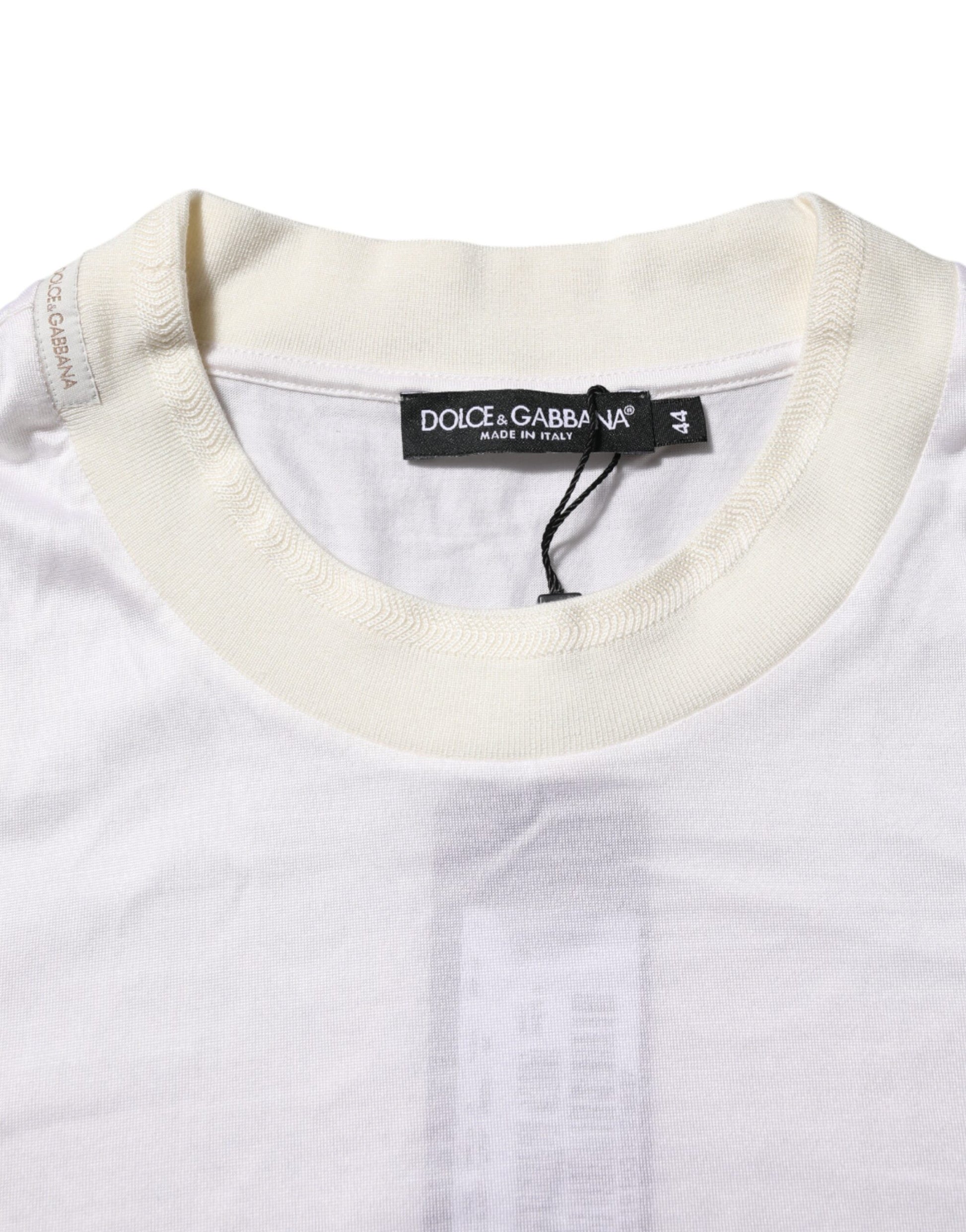 White Silk Crew Neck Long Sleeves T-shirt