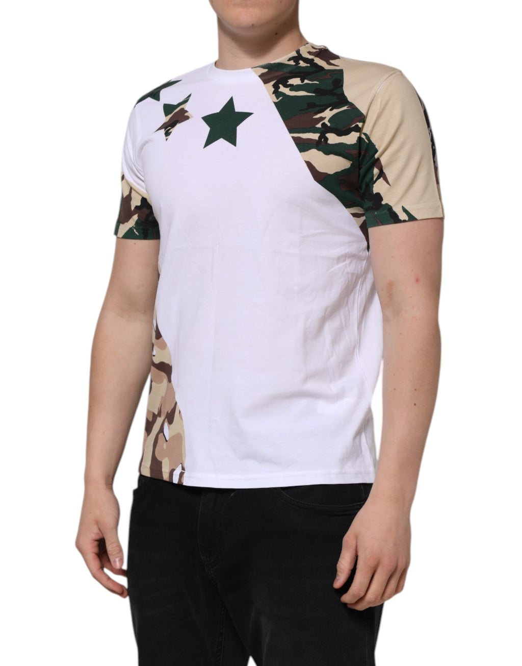 White Camouflage Cotton Men Crew Neck T-shirt