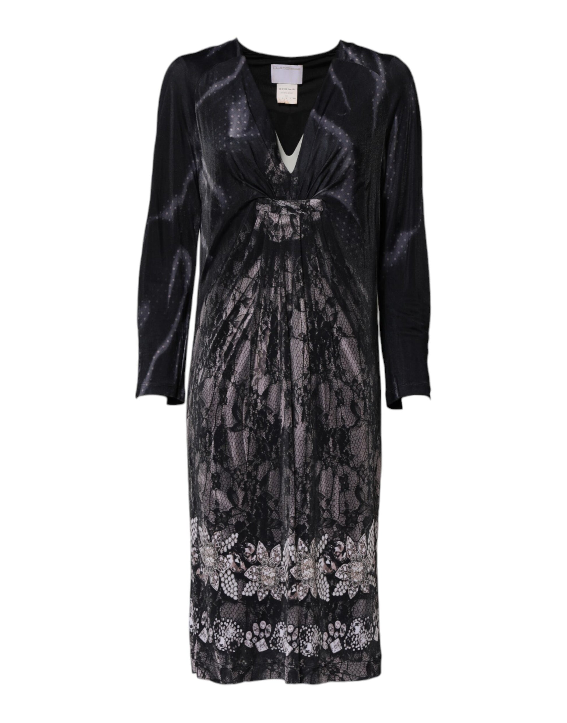 Black Floral Viscose Sheath Midi Dress