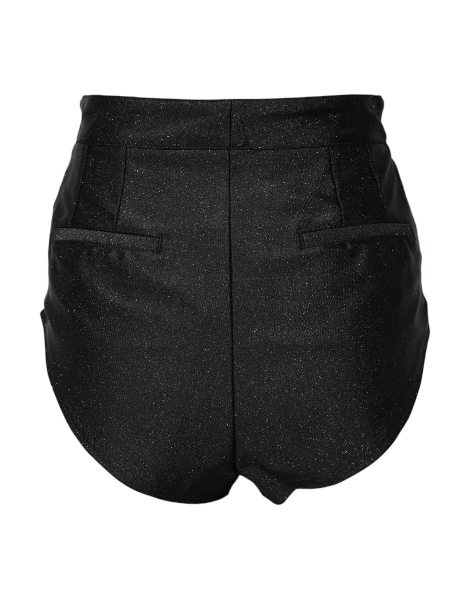 Black Viscose High Waisted Hot Pants Shorts