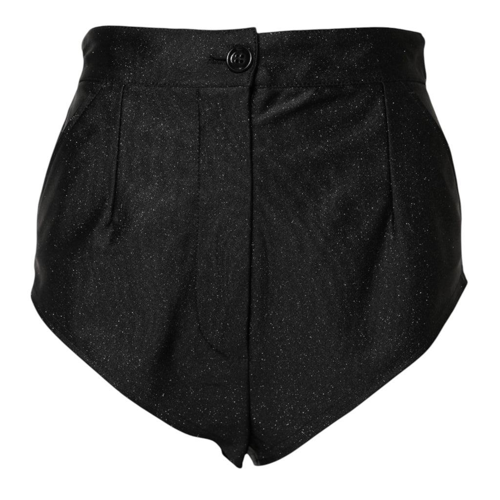 Black Viscose High Waisted Hot Pants Shorts