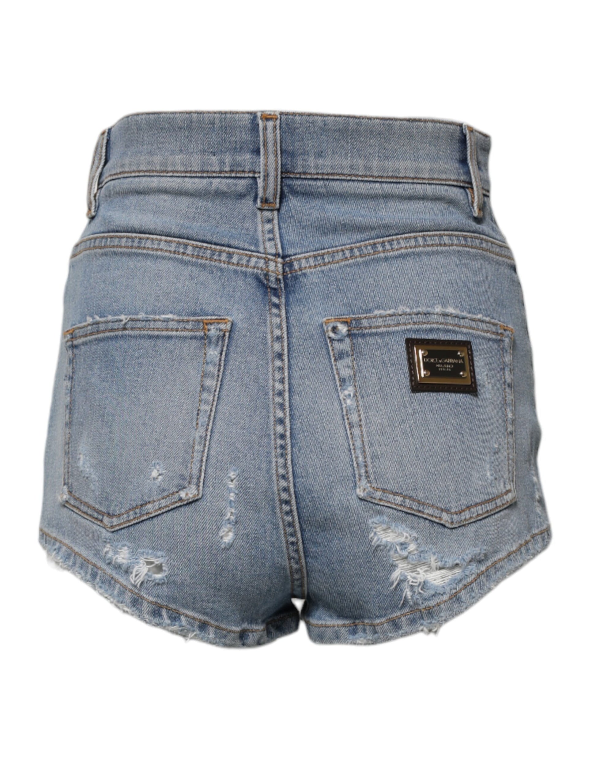 Blue Tattered Denim Cotton Hot Pants Shorts