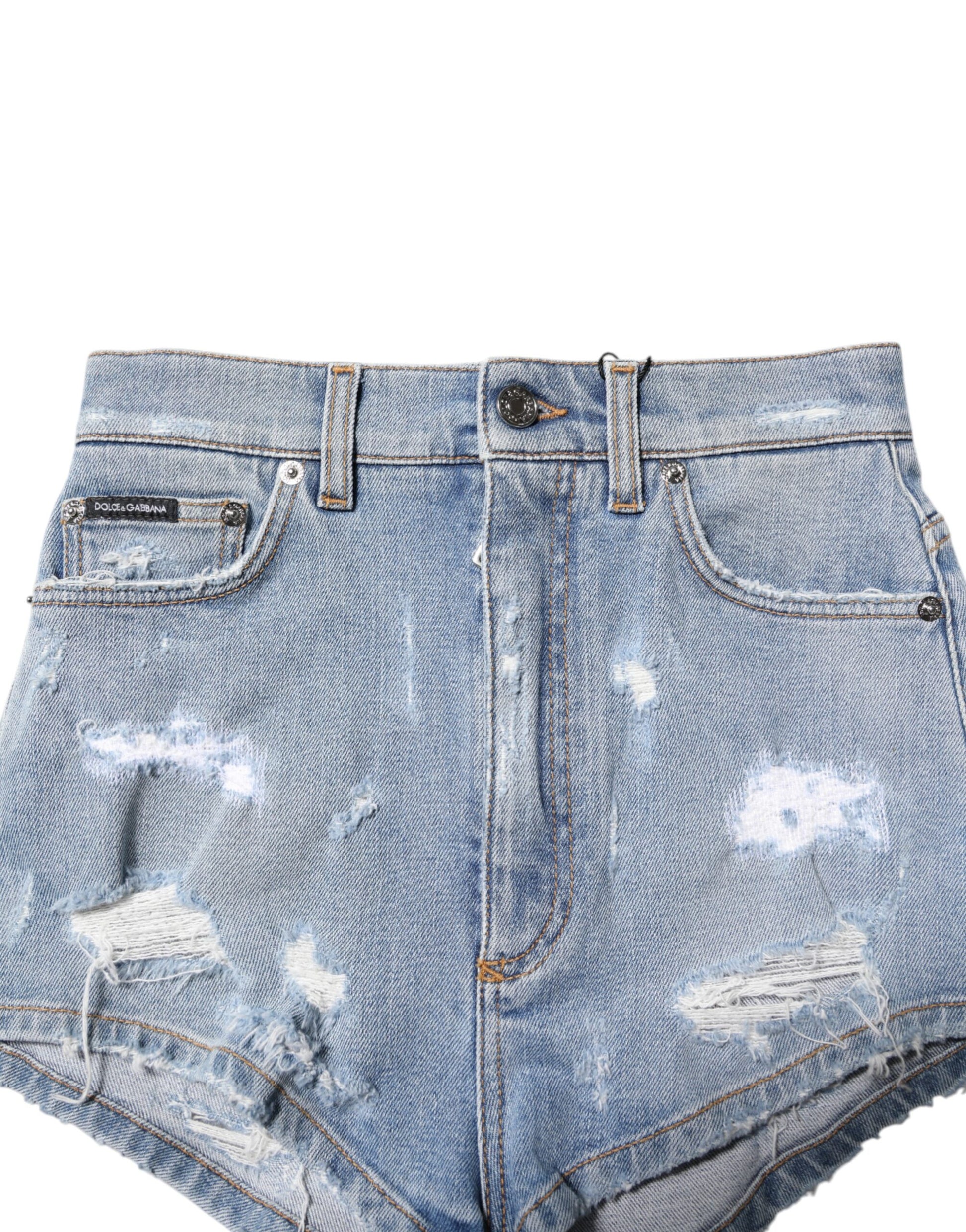 Blue Tattered Denim Cotton Hot Pants Shorts