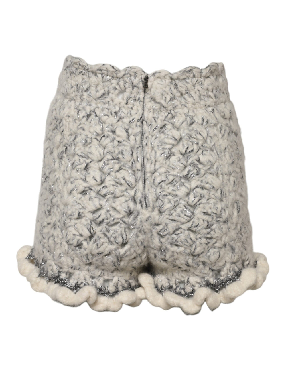 Metallic Bouclé Knit Cashmere Ruffled Shorts