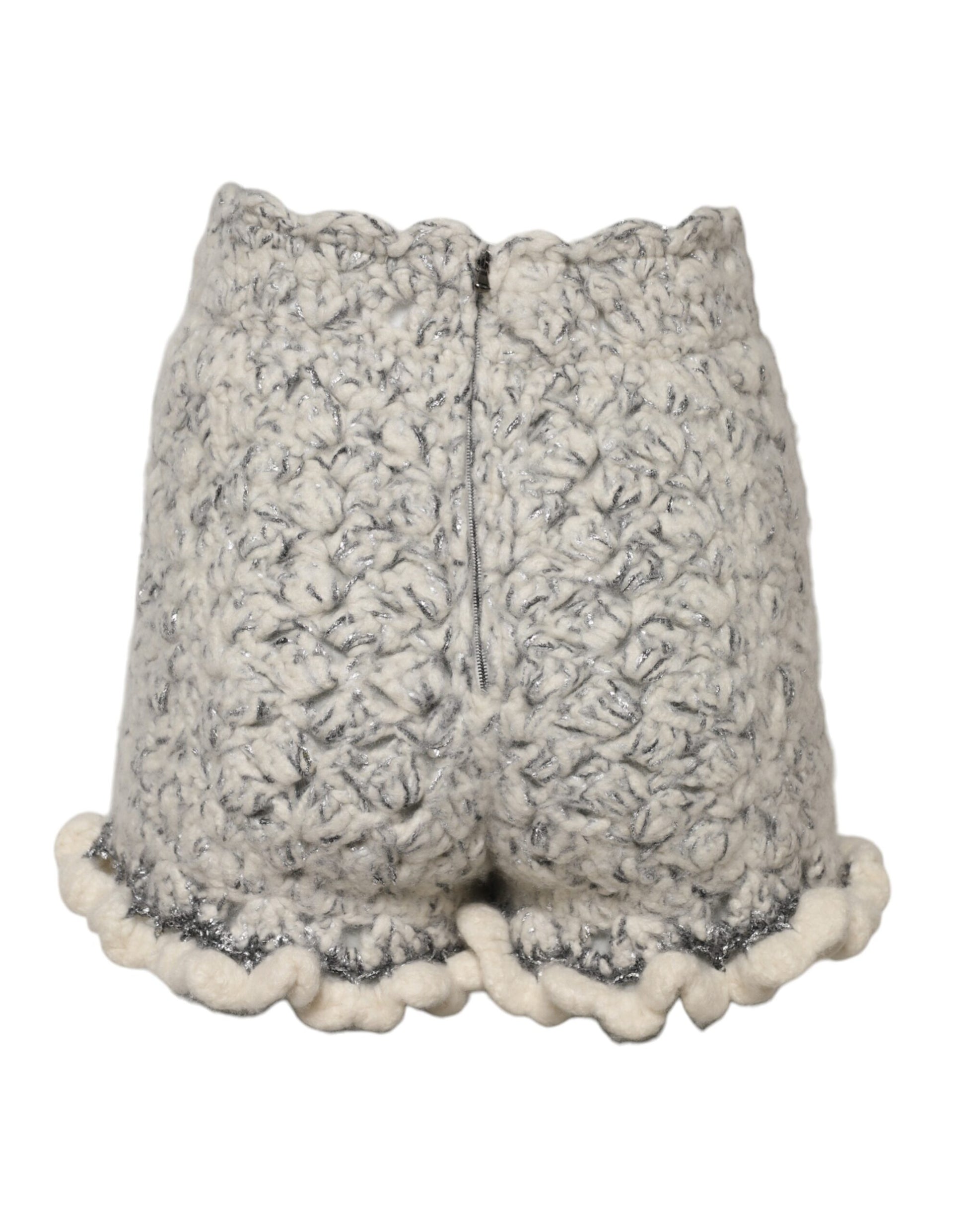 Metallic Bouclé Knit Cashmere Ruffled Shorts