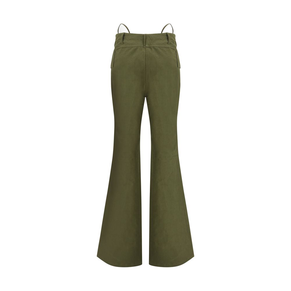 Green Cotton Flared Pants