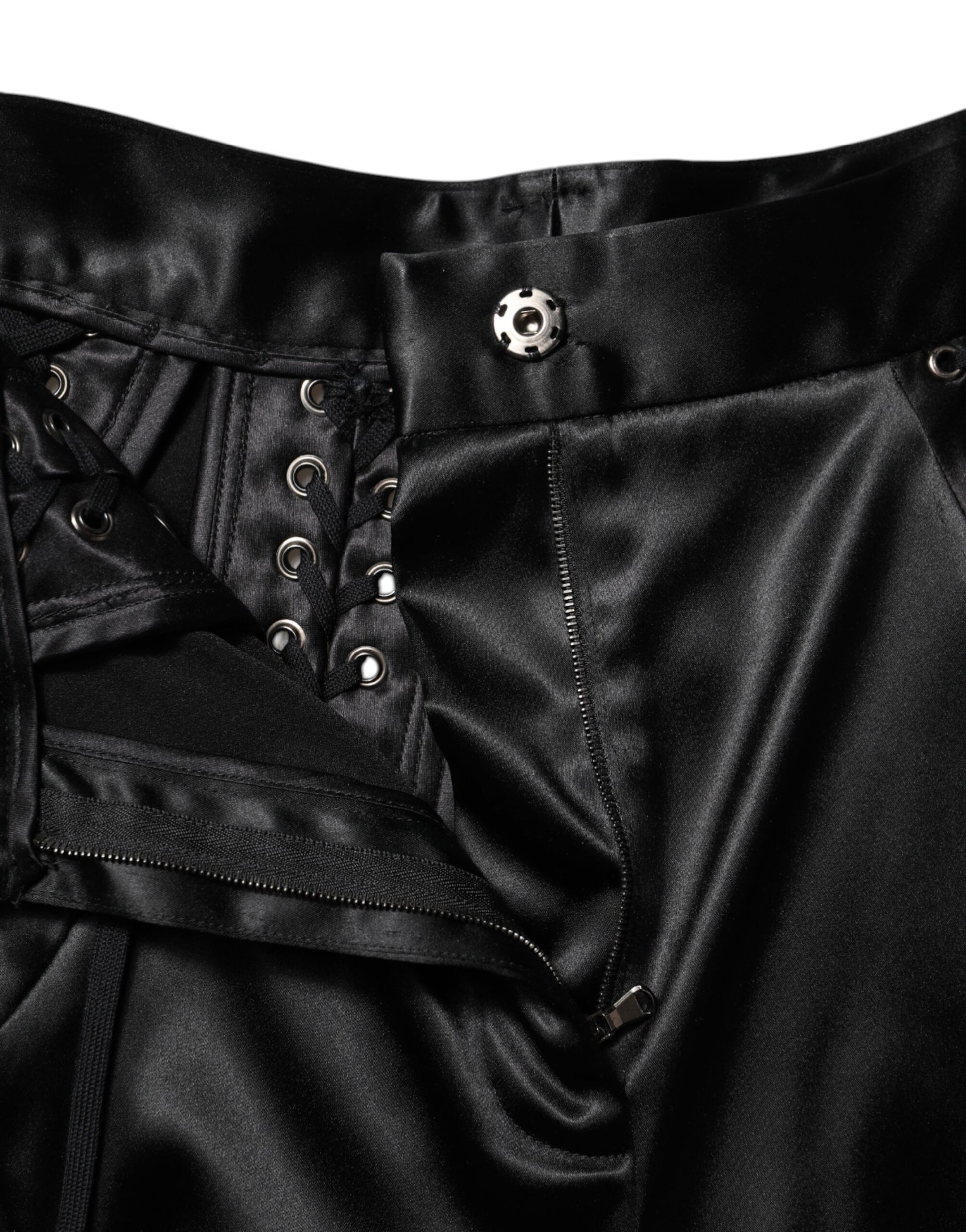 Black Lace Details High Waist Skinny Pants
