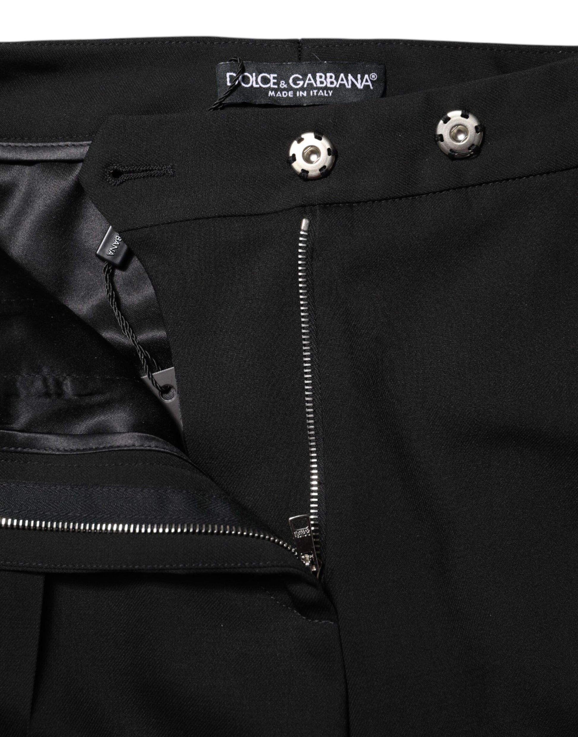 Black Wool High Waist Flared Pants