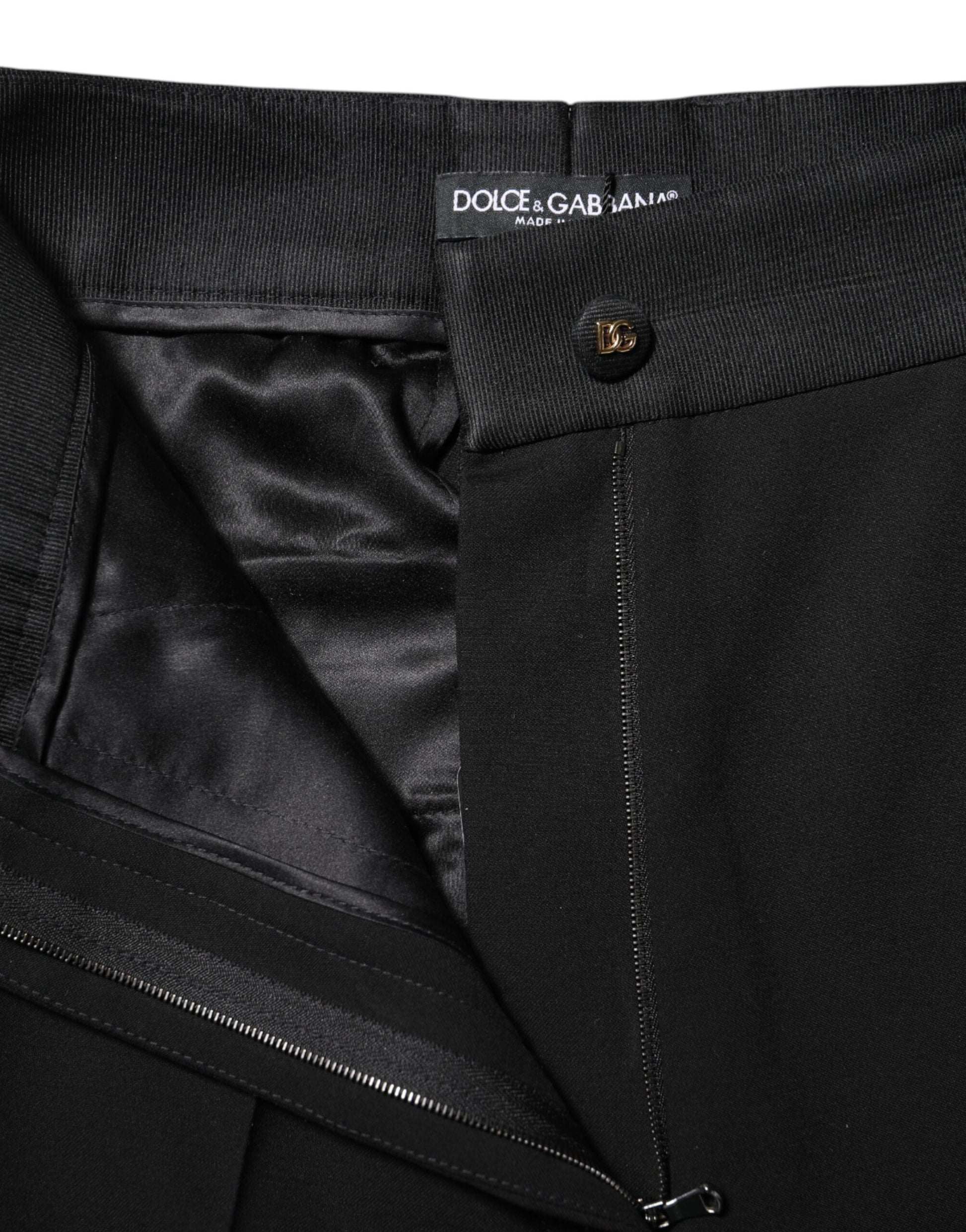 Black Wool High Waist Skinny Pants