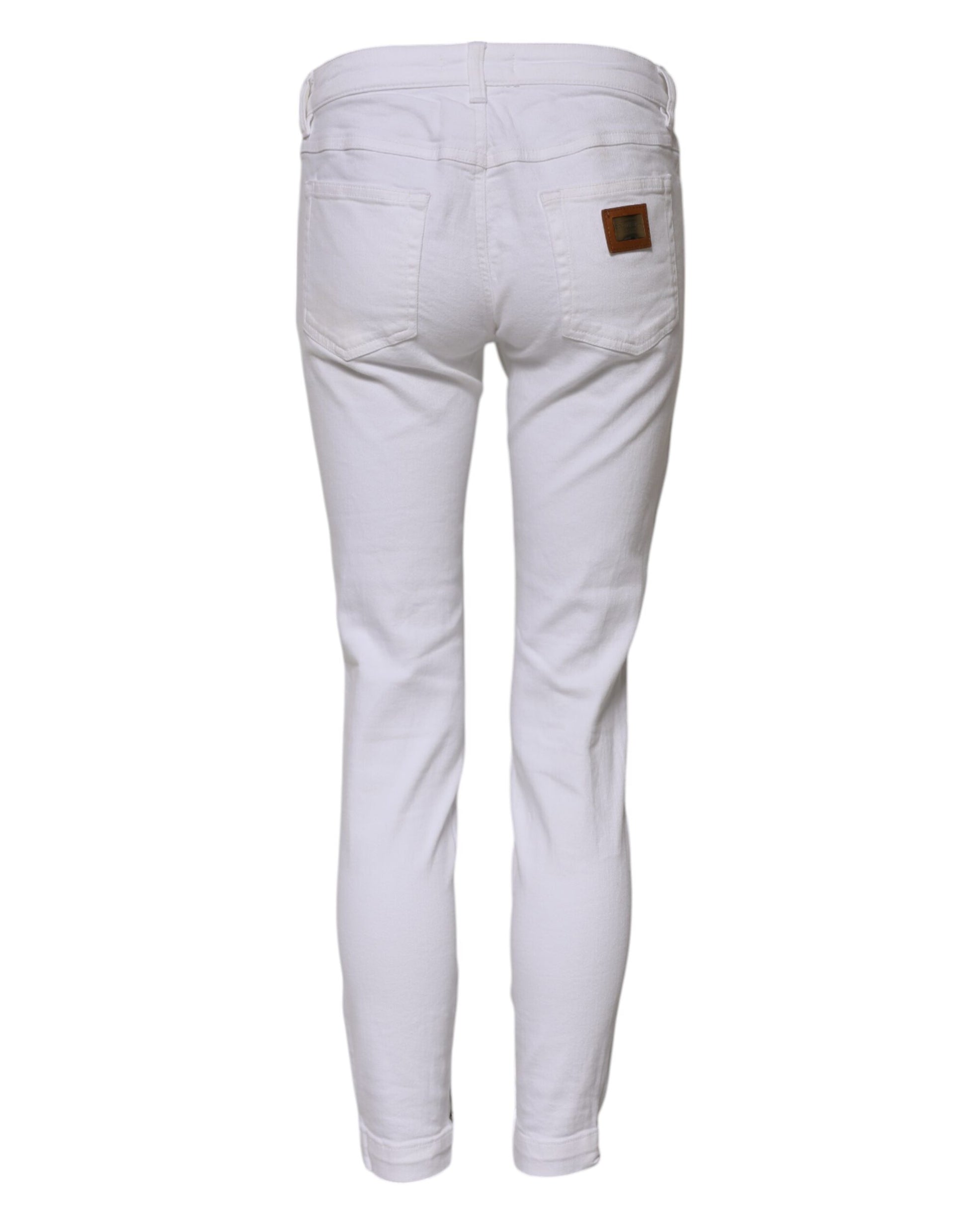 White Cotton Low Waist Skinny Denim Jeans