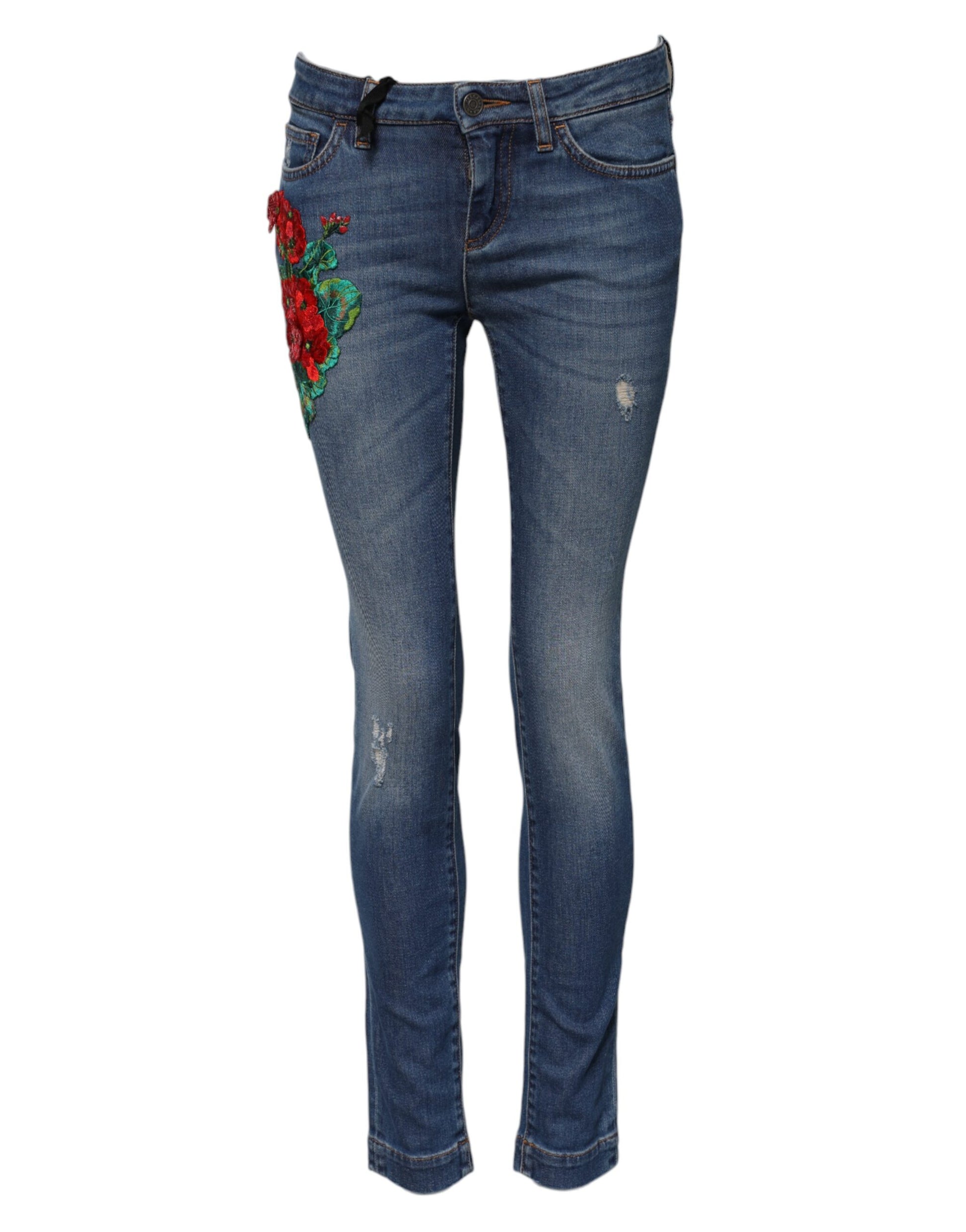 Blue Cotton Low Waist Skinny Denim Jeans