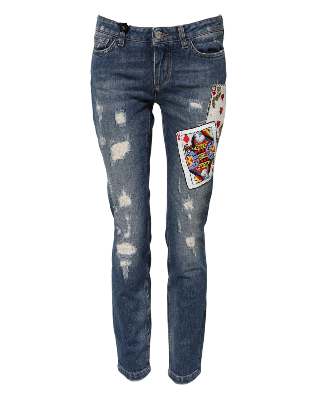Blue Play Card Embroidery Skinny Denim Jeans