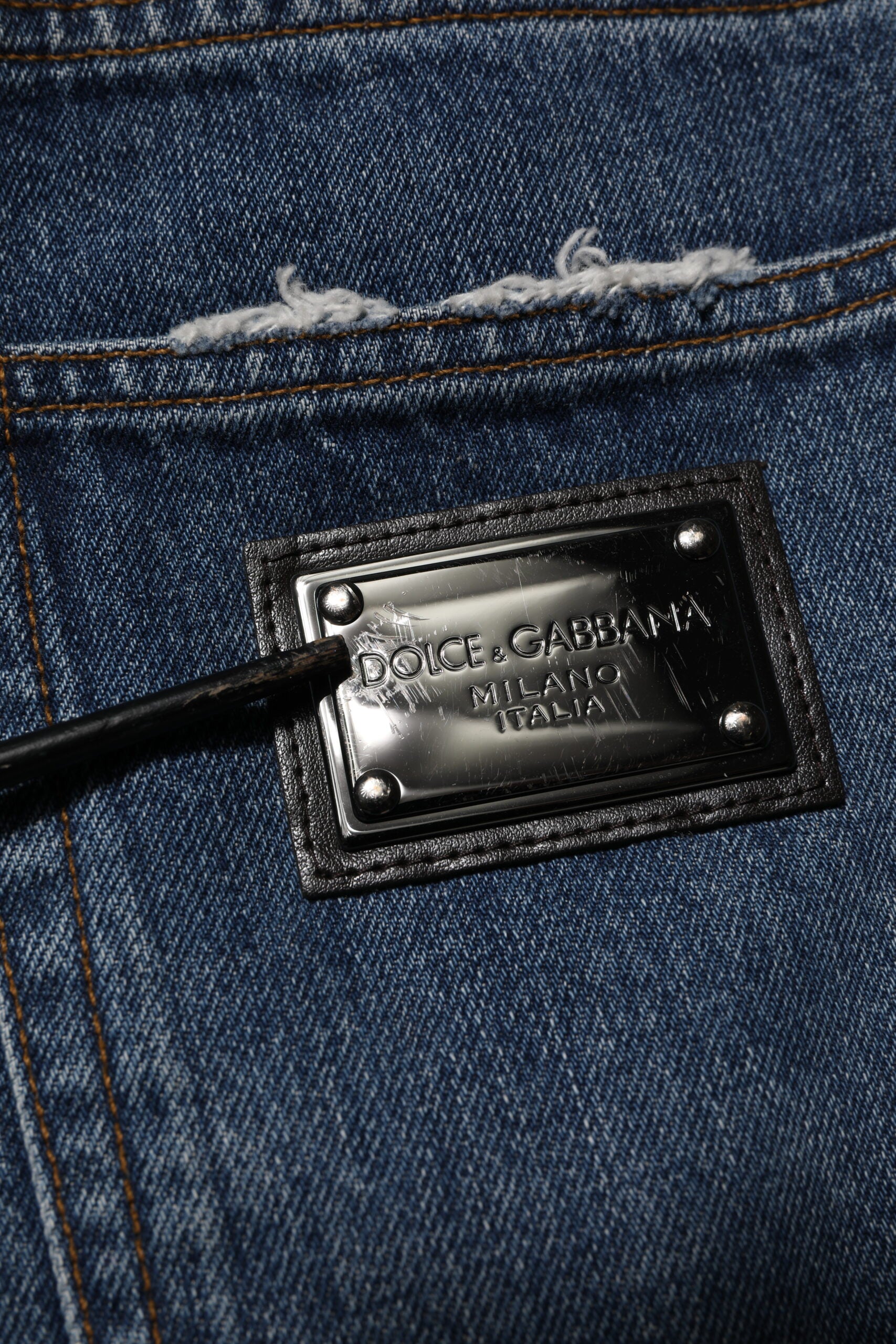 Blue Tattered Cotton Straight Denim Jeans