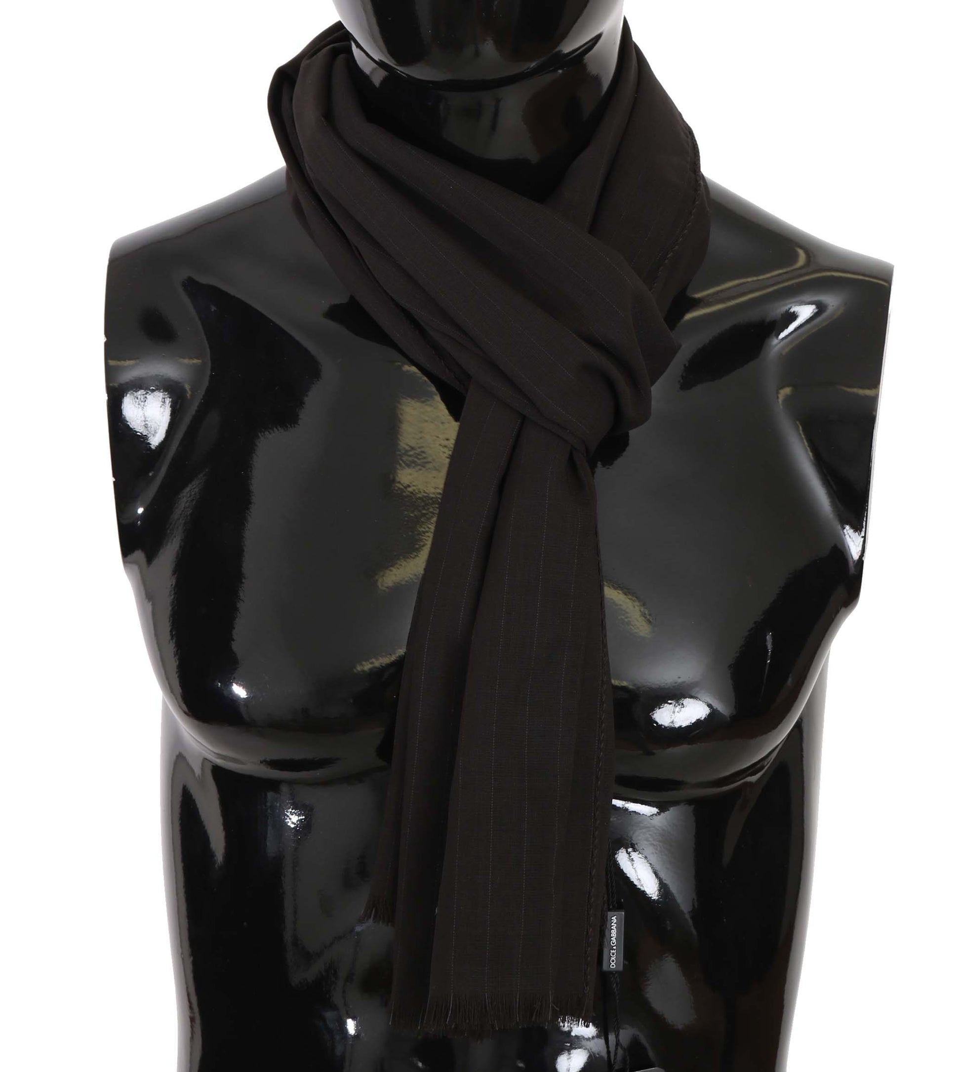 Dark Gray Virgin Wool Striped Pattern Wrap Scarf