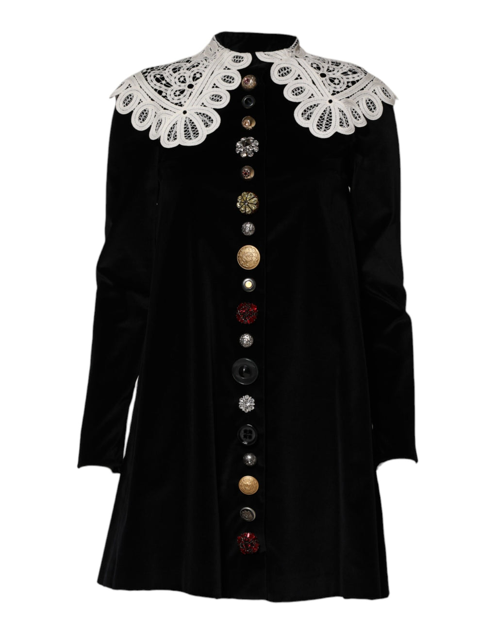 Black Velvet Lace Collared Embellished Dress