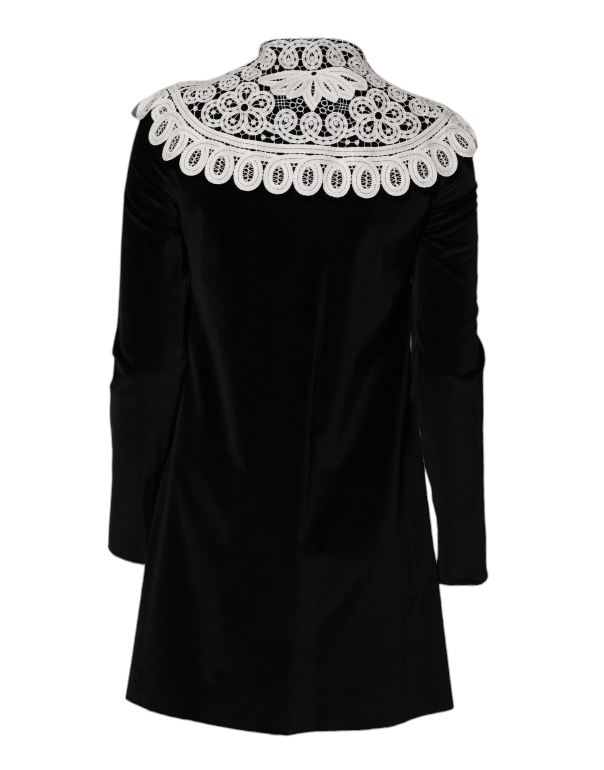Black Velvet Lace Collared Embellished Dress