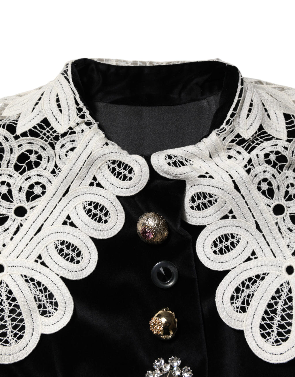 Black Velvet Lace Collared Embellished Dress