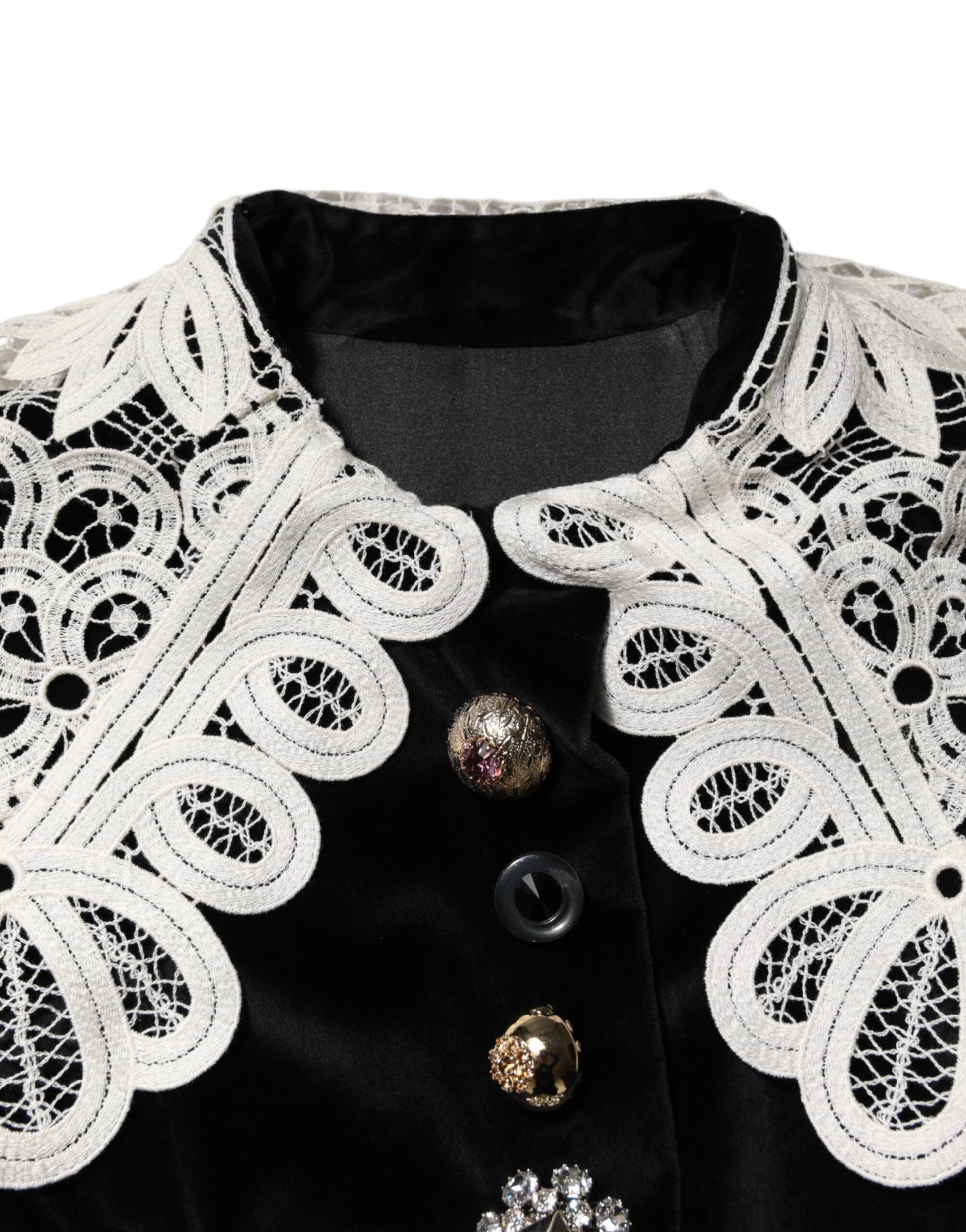 Black Velvet Lace Collared Embellished Dress