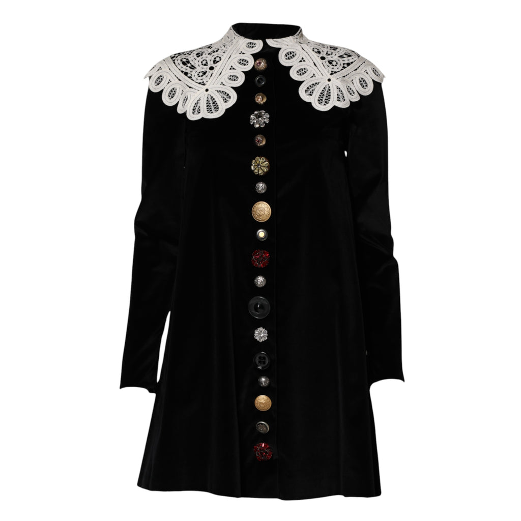 Black Velvet Lace Collared Embellished Dress