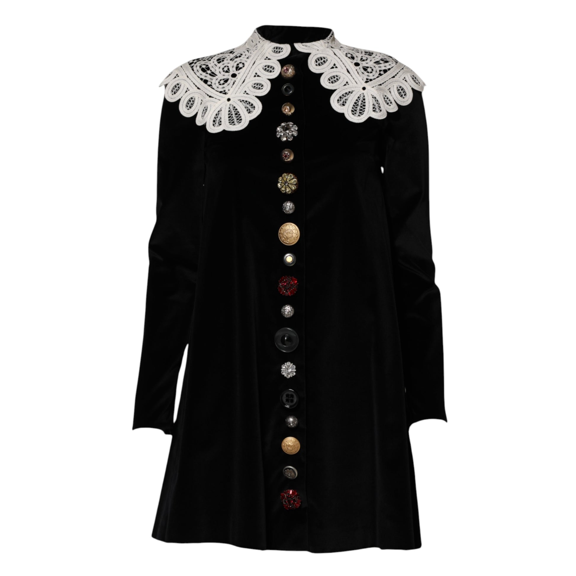 Black Velvet Lace Collared Embellished Dress