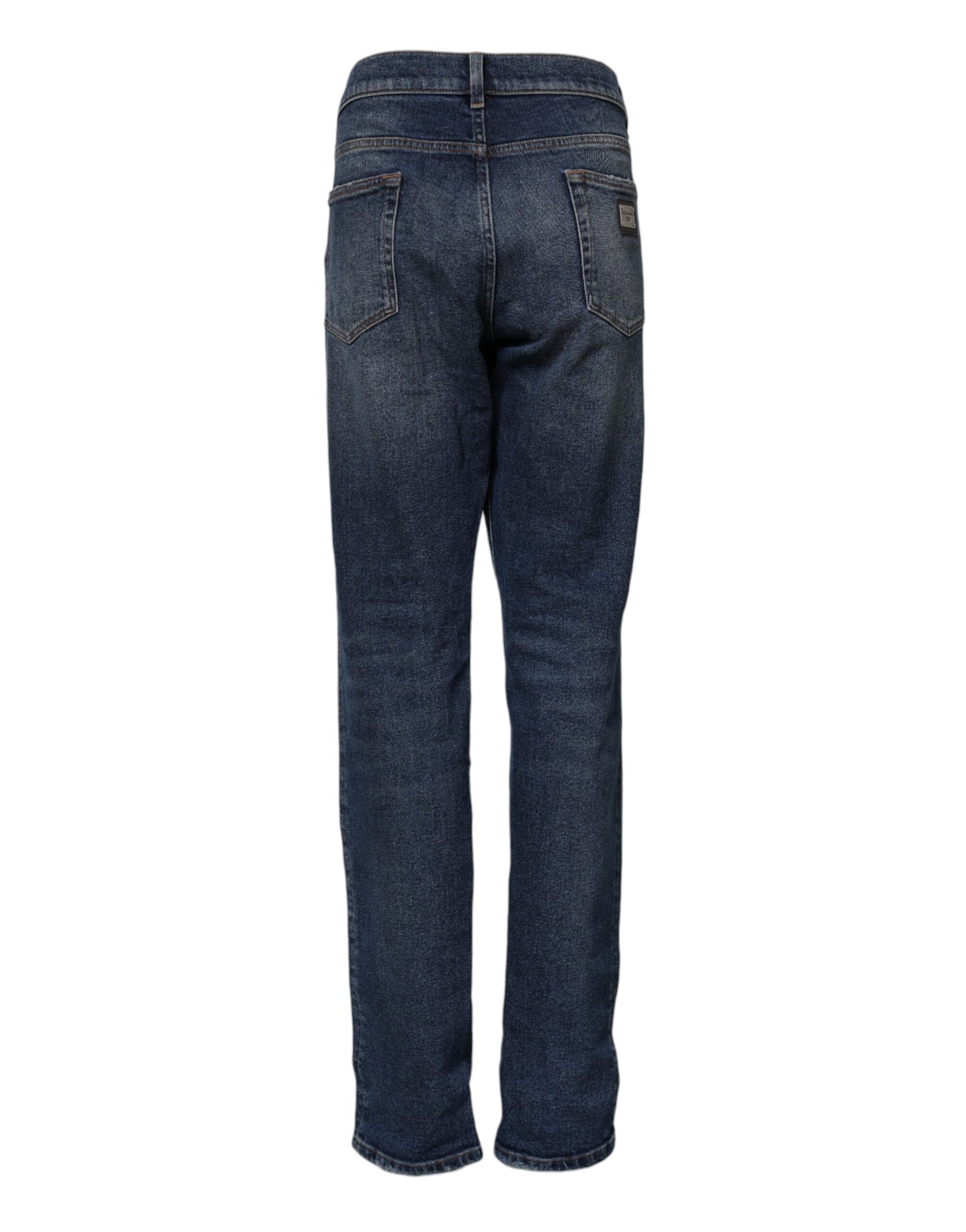 Blue Cotton Mid Waisted Straight Denim Jeans