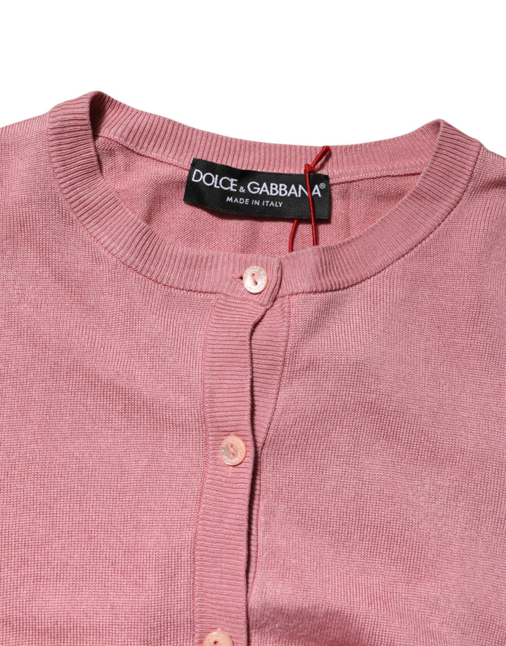 Pink Silk Cropped Crew Neck Cardigan Sweater