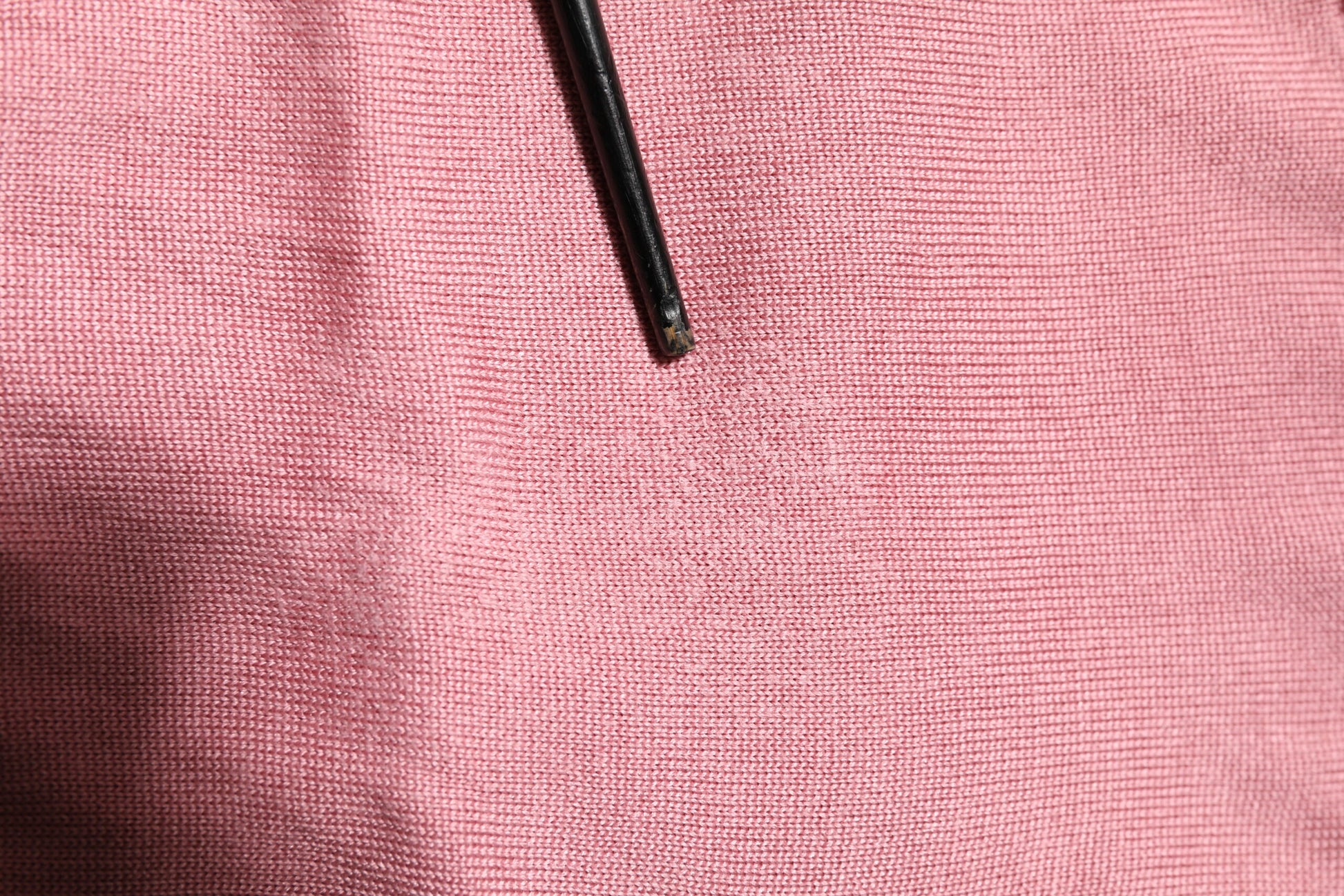 Pink Silk Cropped Crew Neck Cardigan Sweater