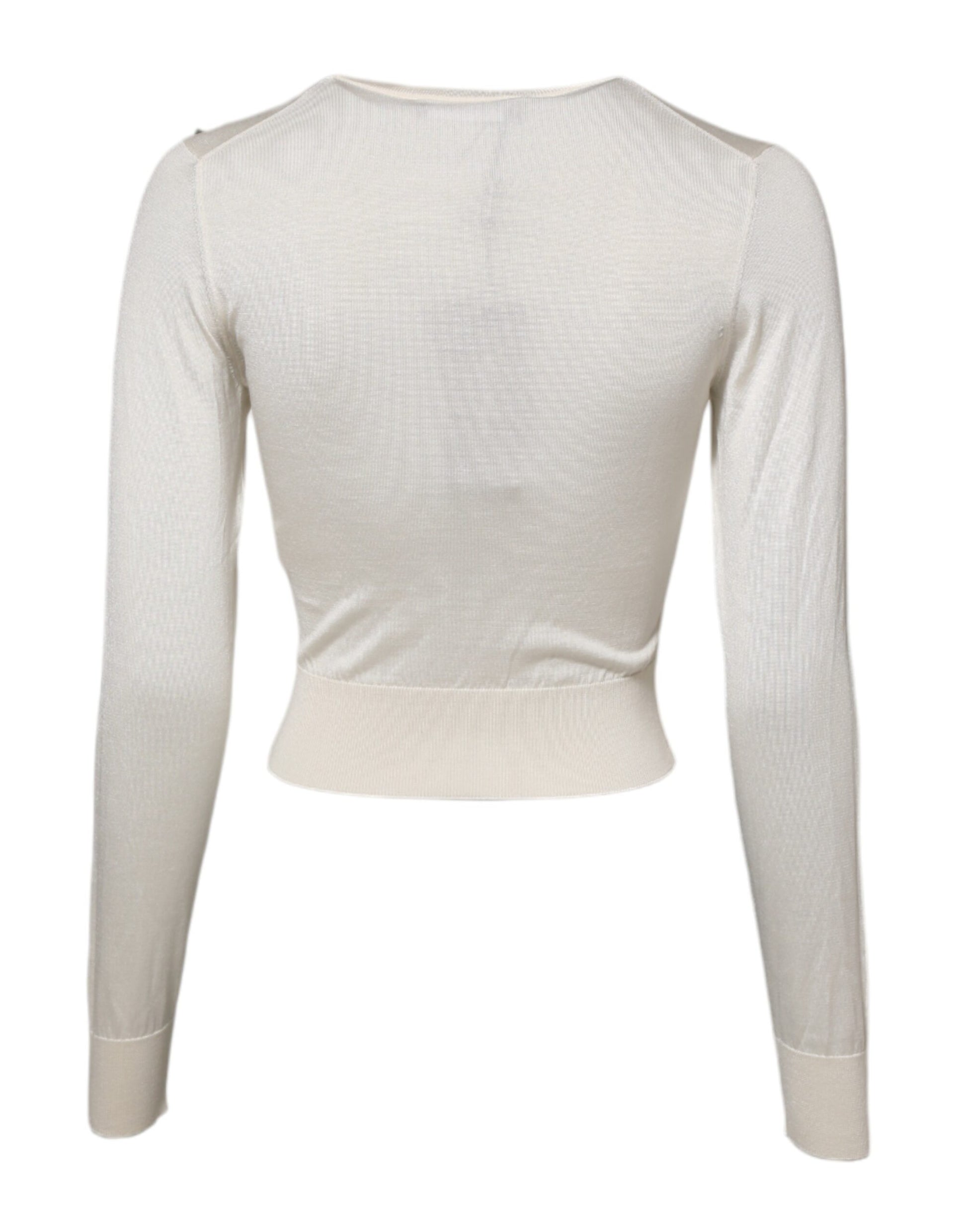 White Silk Lily Embellished Pullover Sweater