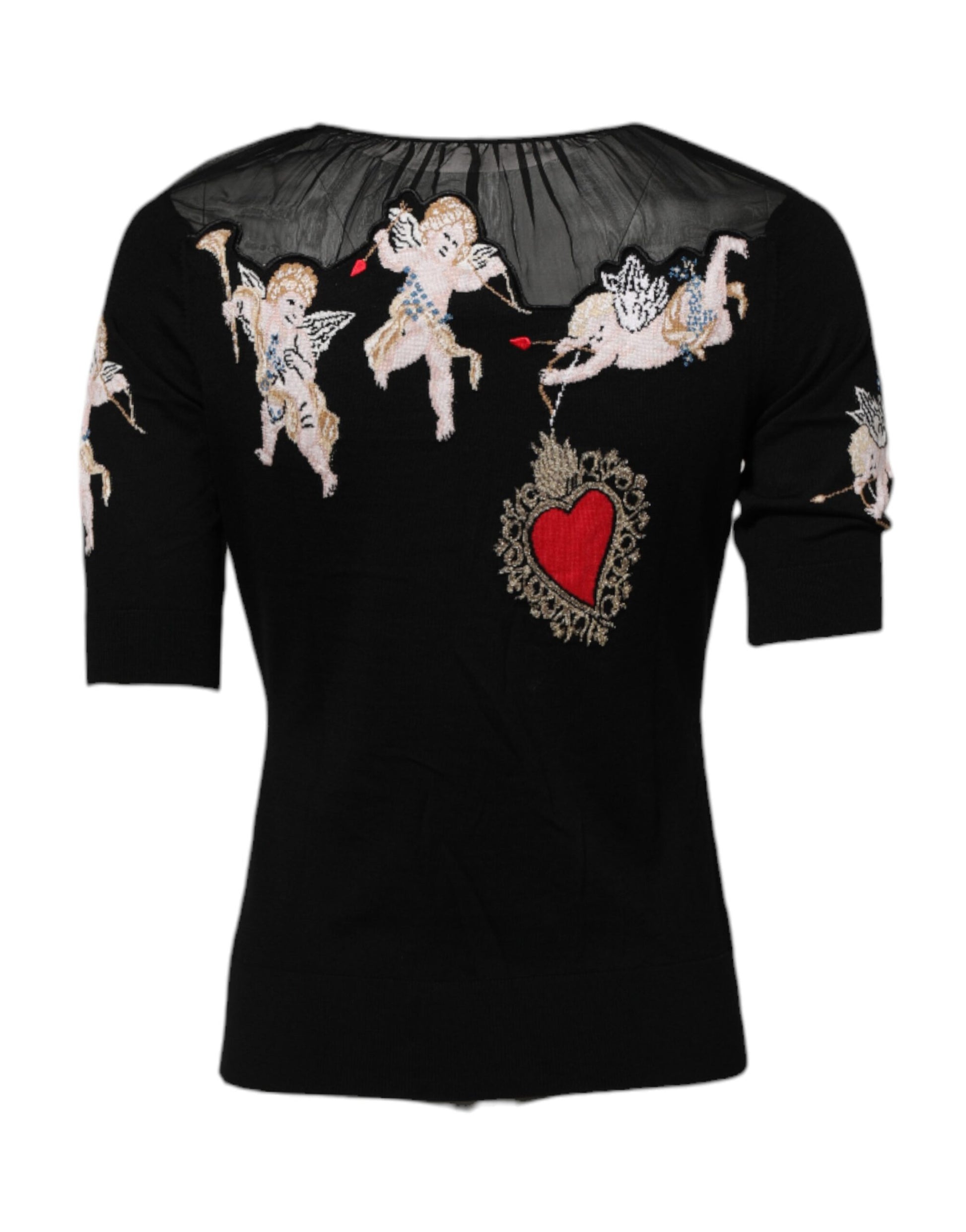 Black Sacred Heart Embroidered Crewneck Top