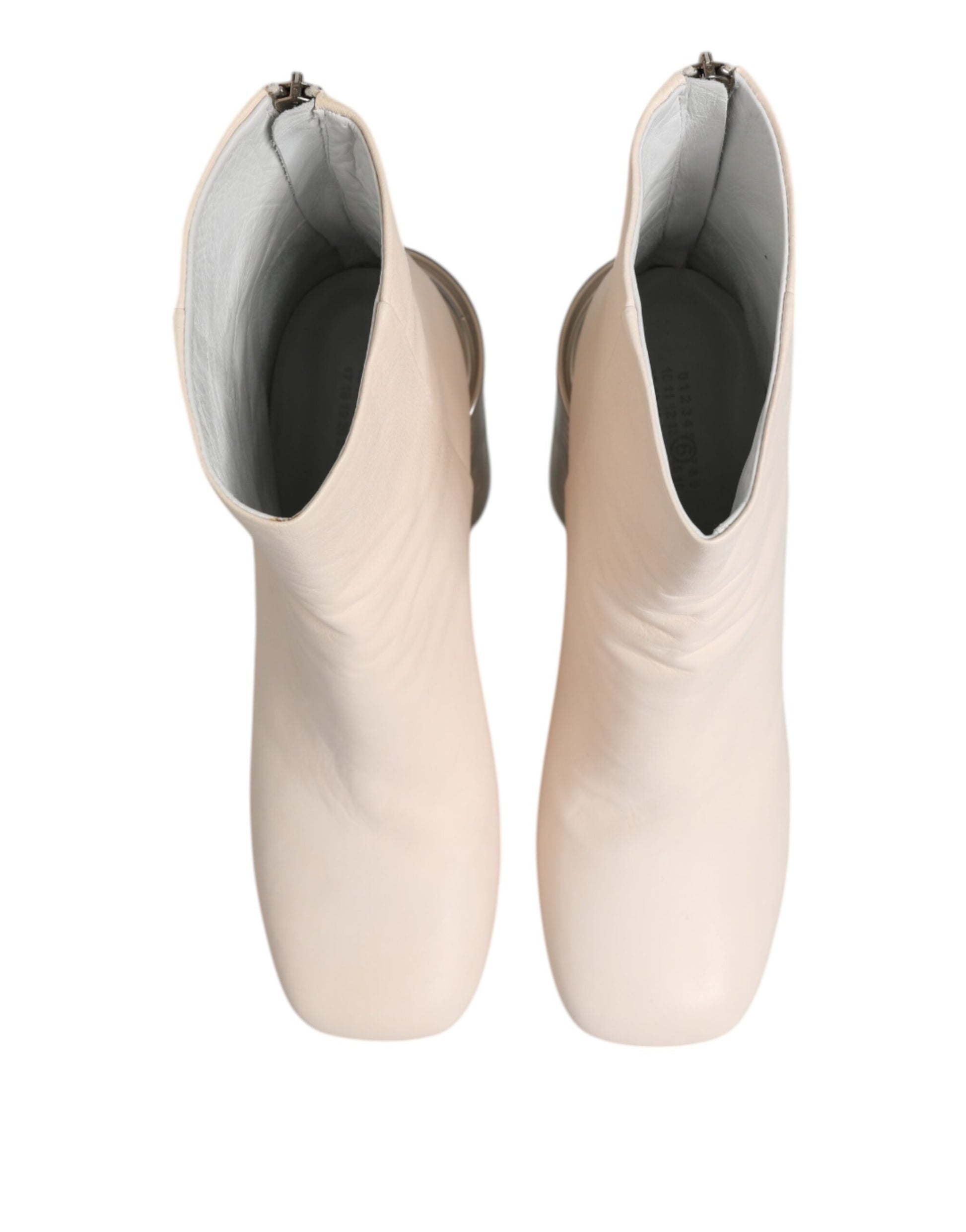 White Calf Leather Can Heel Boots Shoes