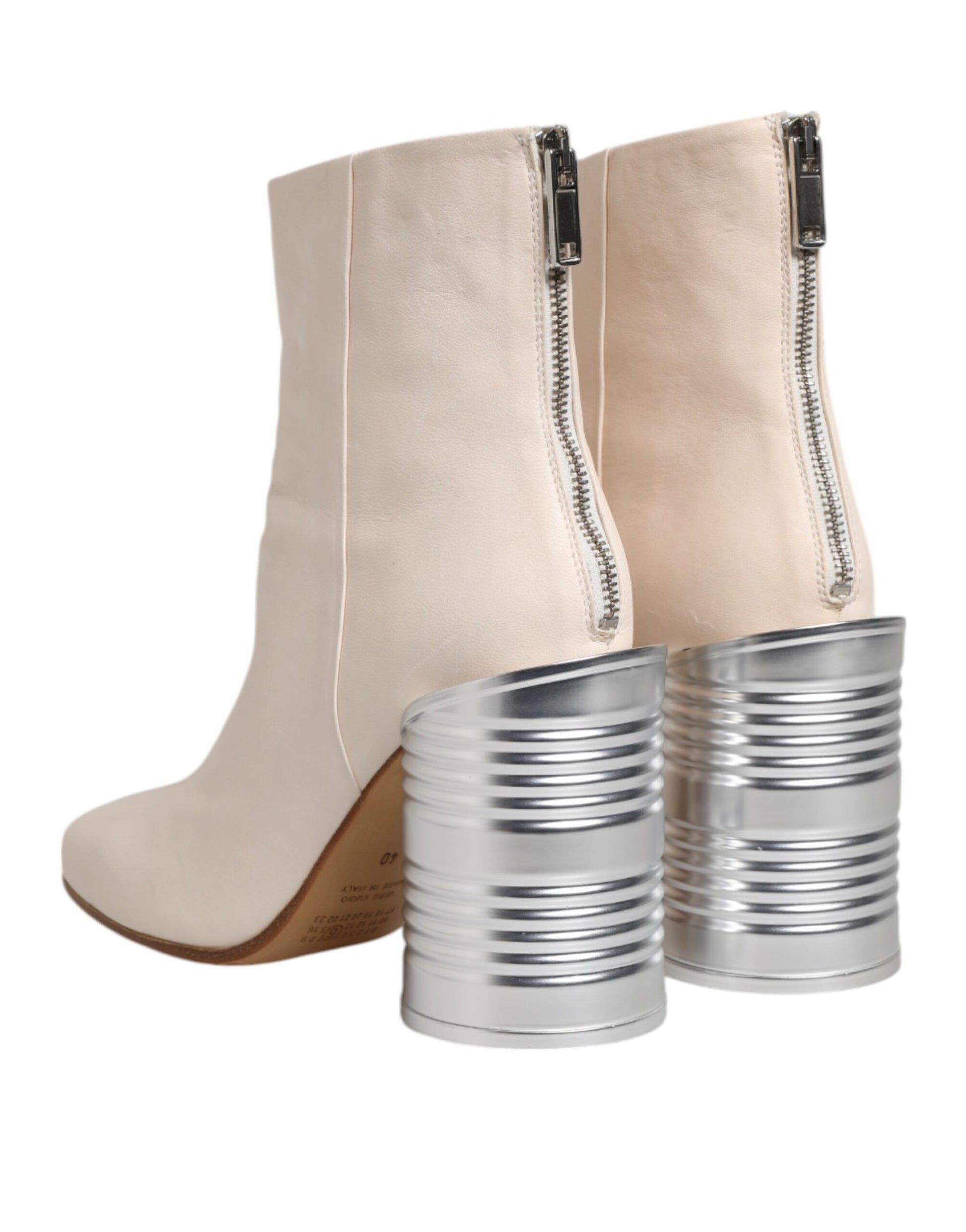 White Calf Leather Can Heel Boots Shoes