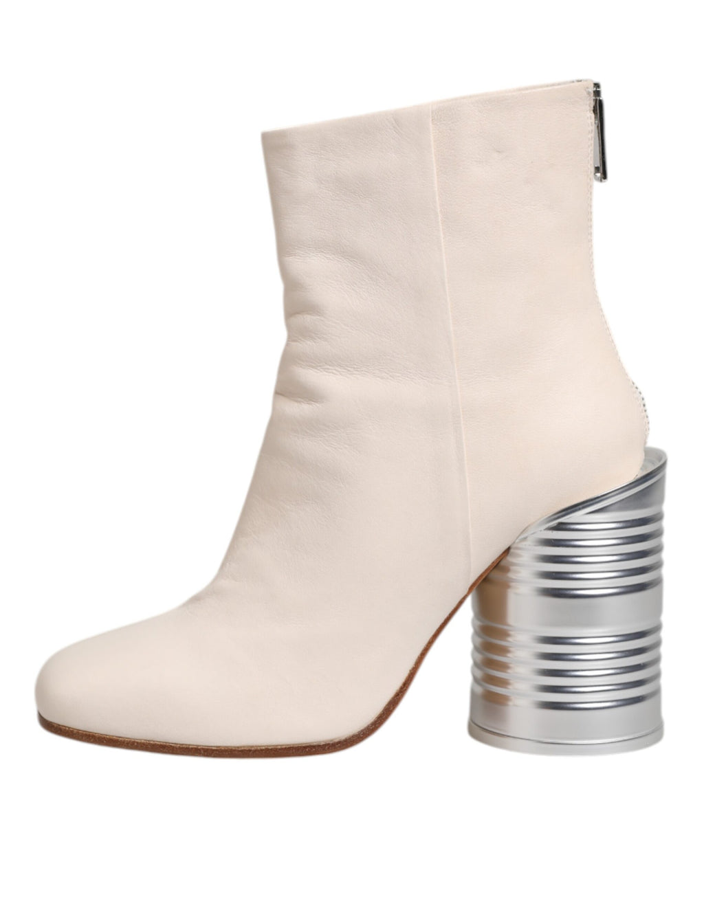 White Calf Leather Can Heel Boots Shoes