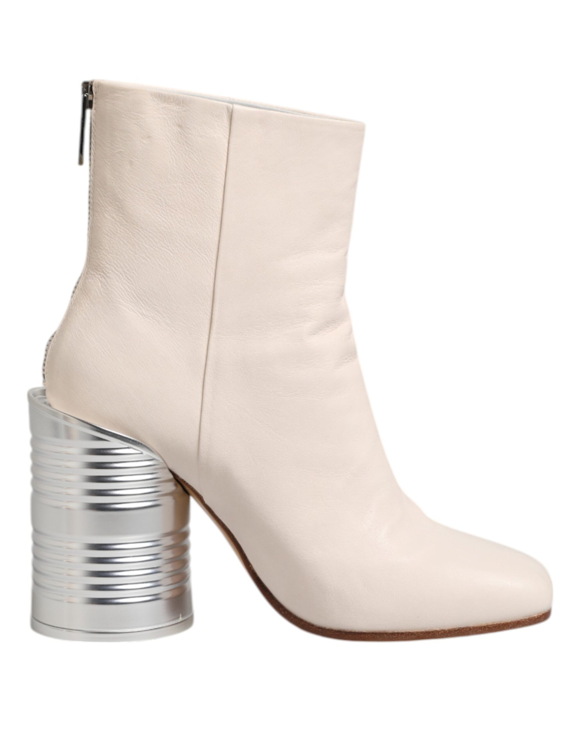 White Calf Leather Can Heel Boots Shoes