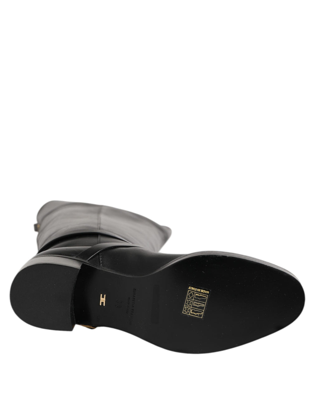 Black Leather Buckled High Boots Shoes