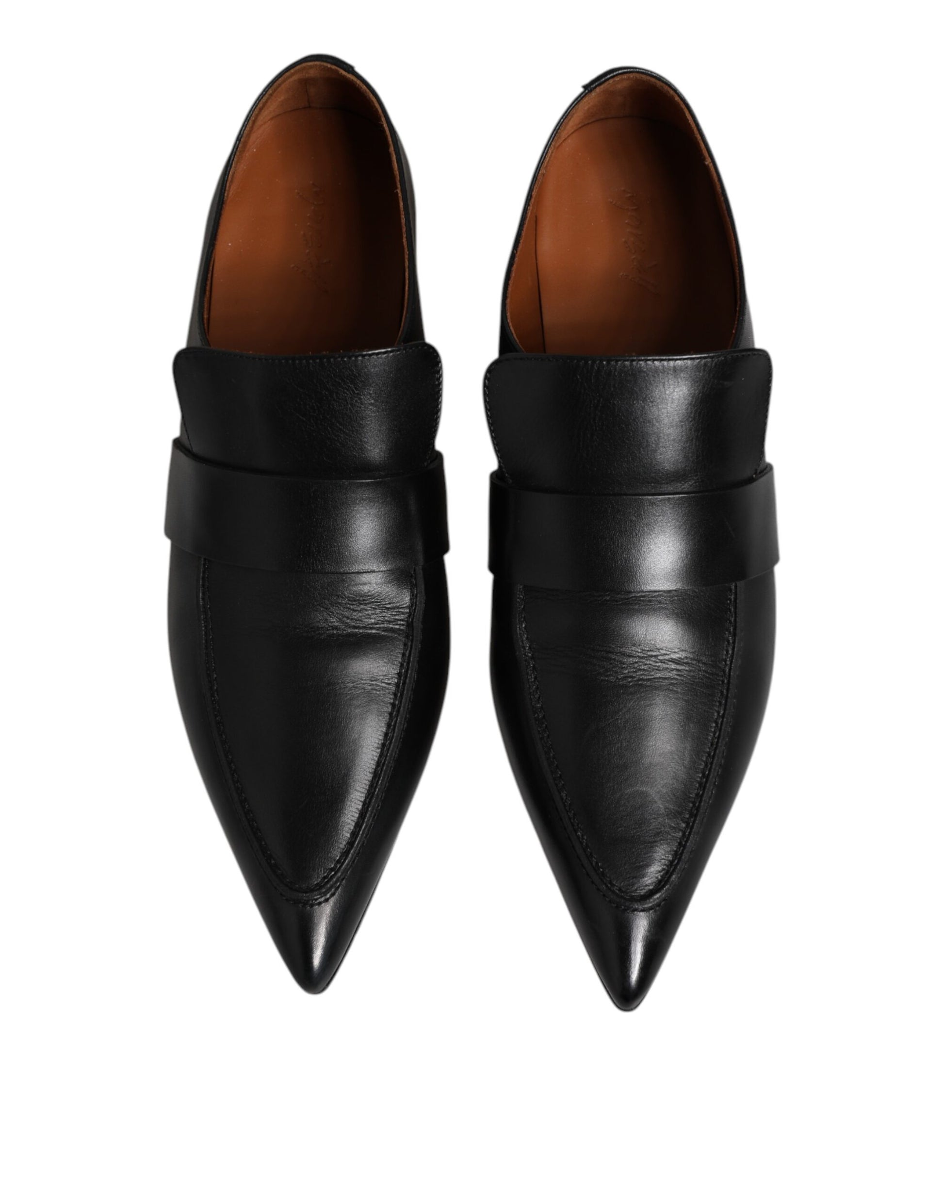 Black Soft Leather Loafer Pointed Toe Slip On Shoes