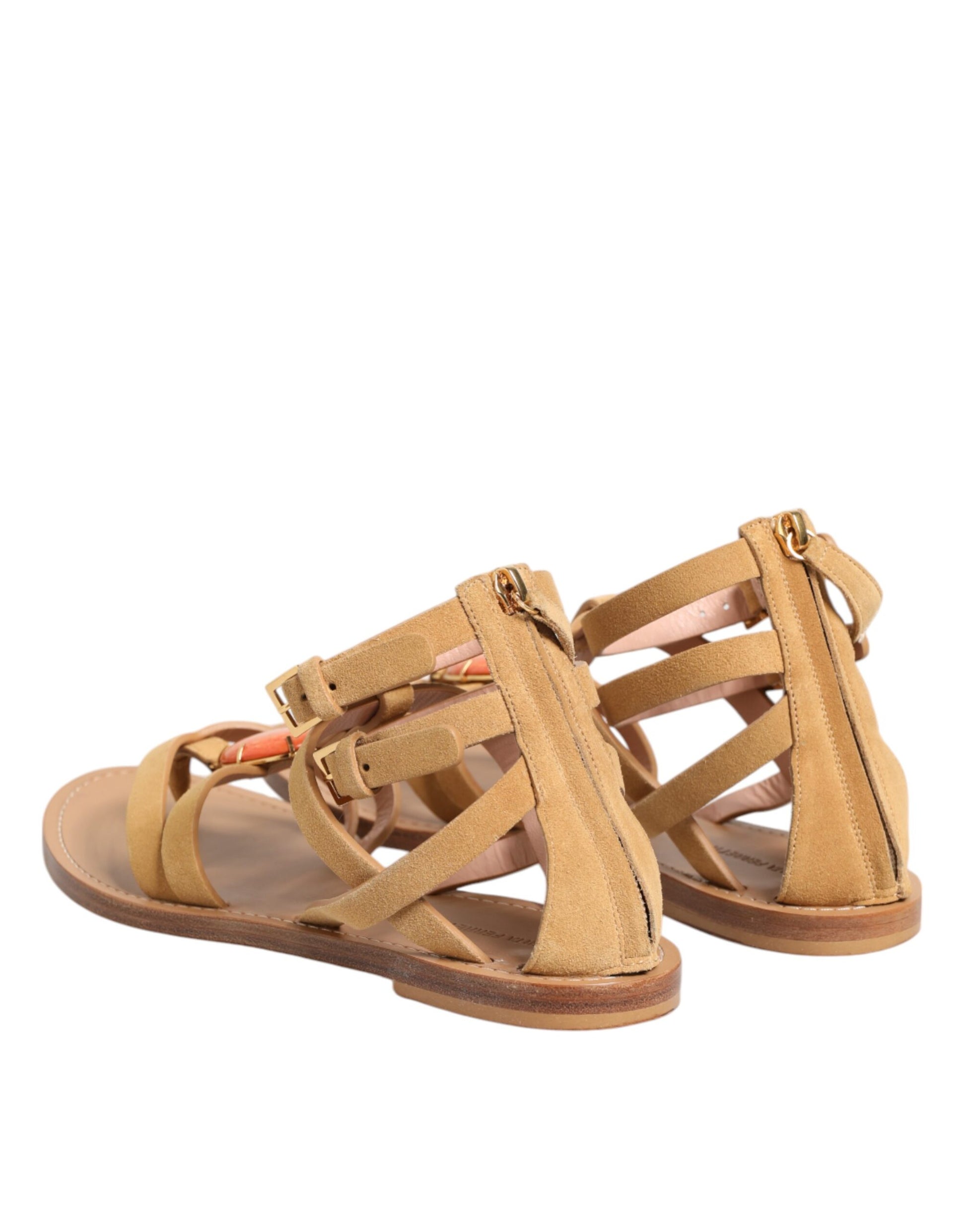 Brown Flip Flops Zipper Ankle Strap Shoes