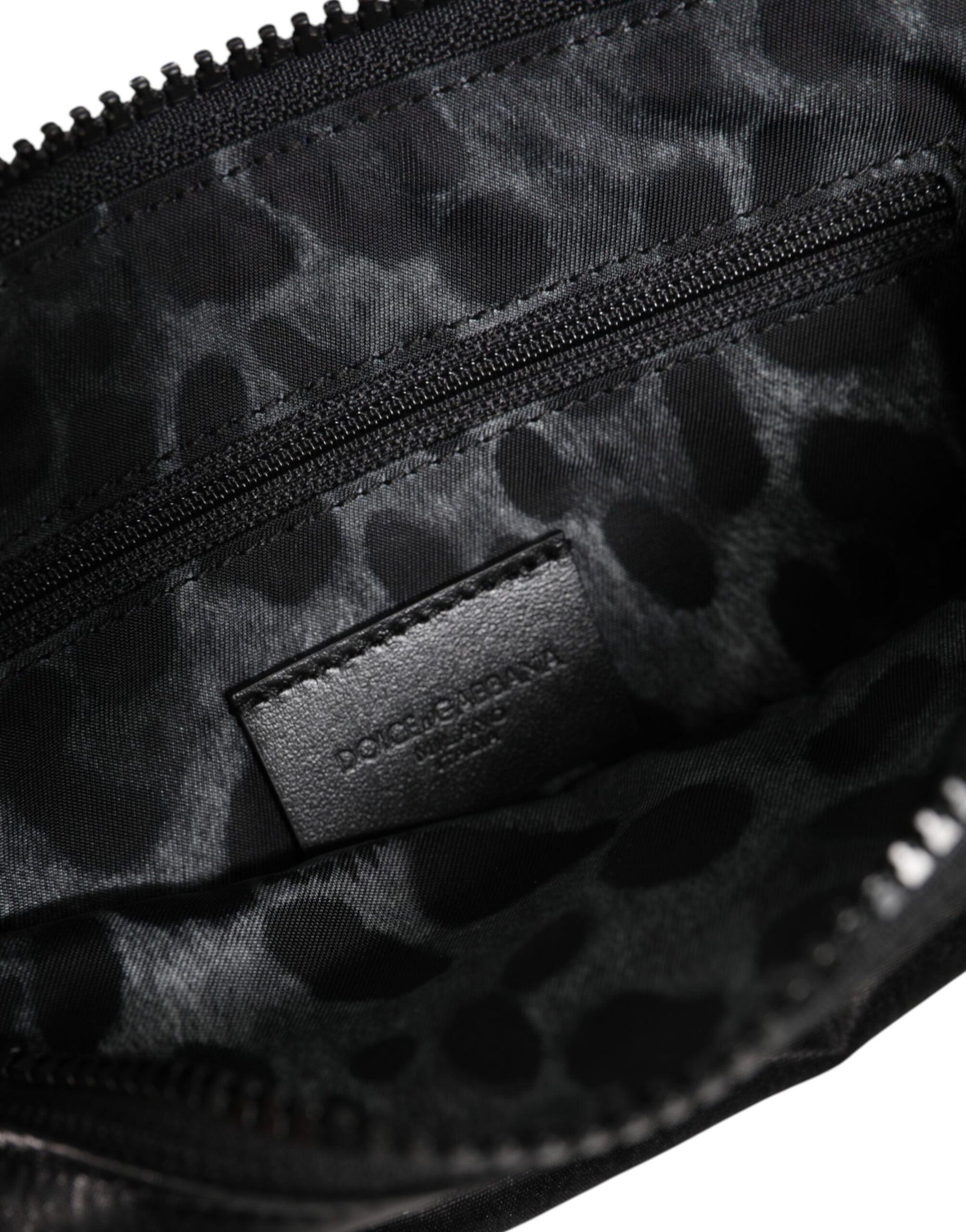 Black Nylon Logo Plaque Keyring Pouch Clutch Bag