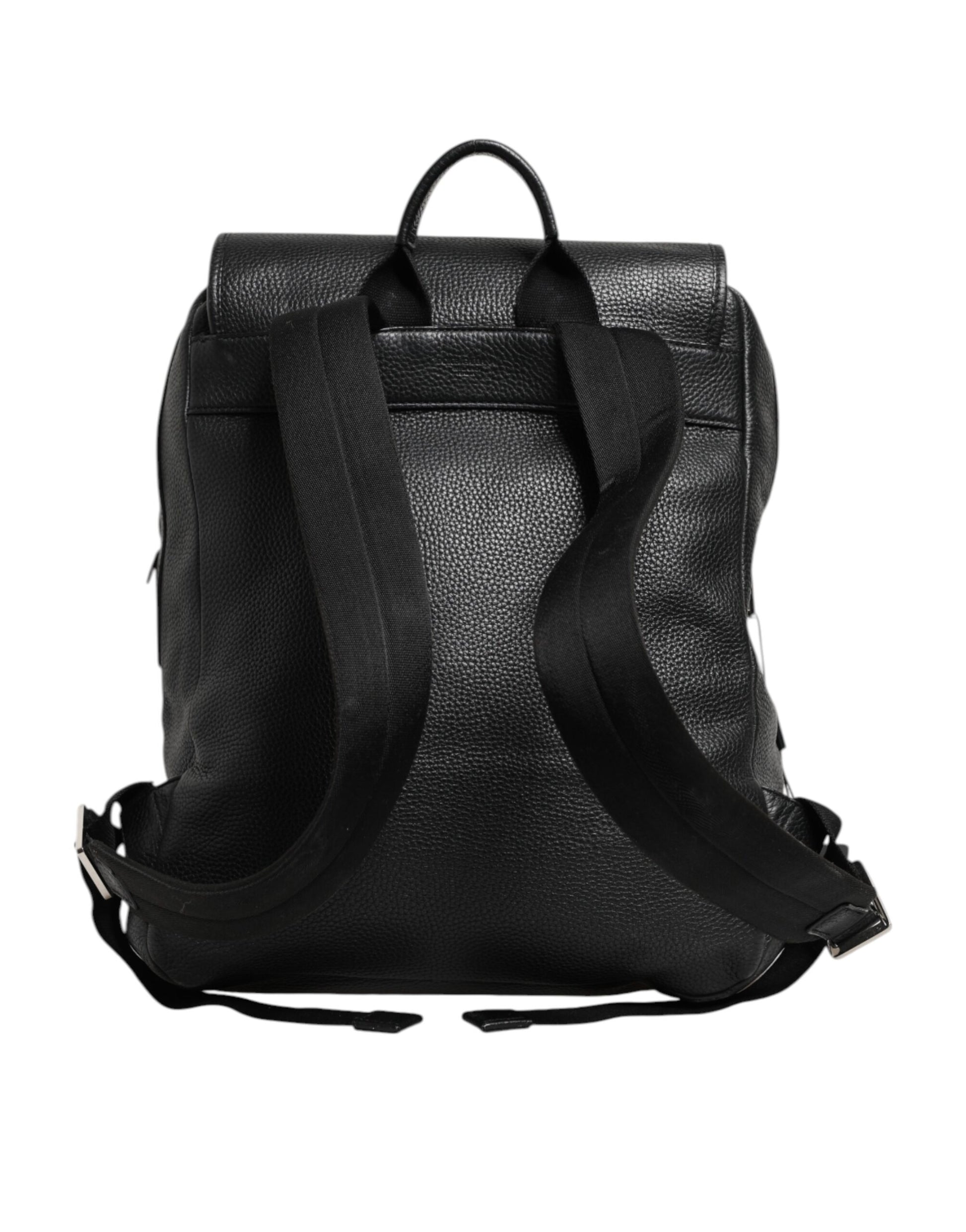 Black Palermo Backpack Hammered Calfskin Leather Bag