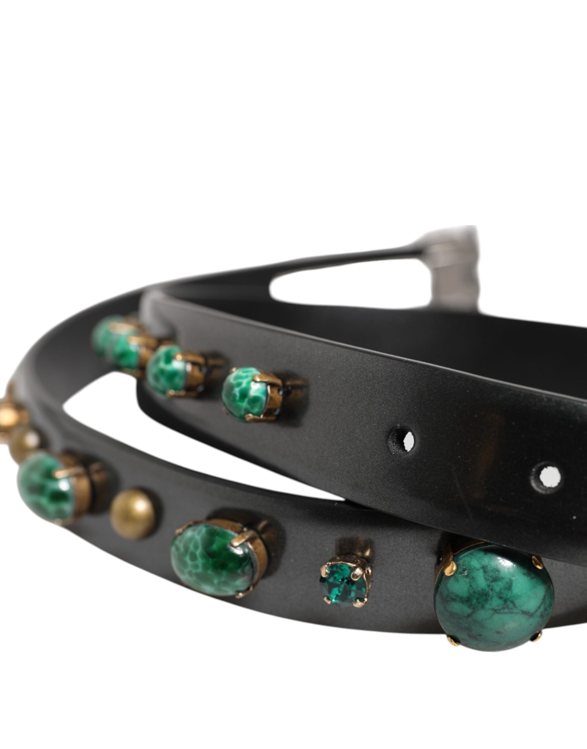 Black Leather Studded Silver Tone Buckle Belt