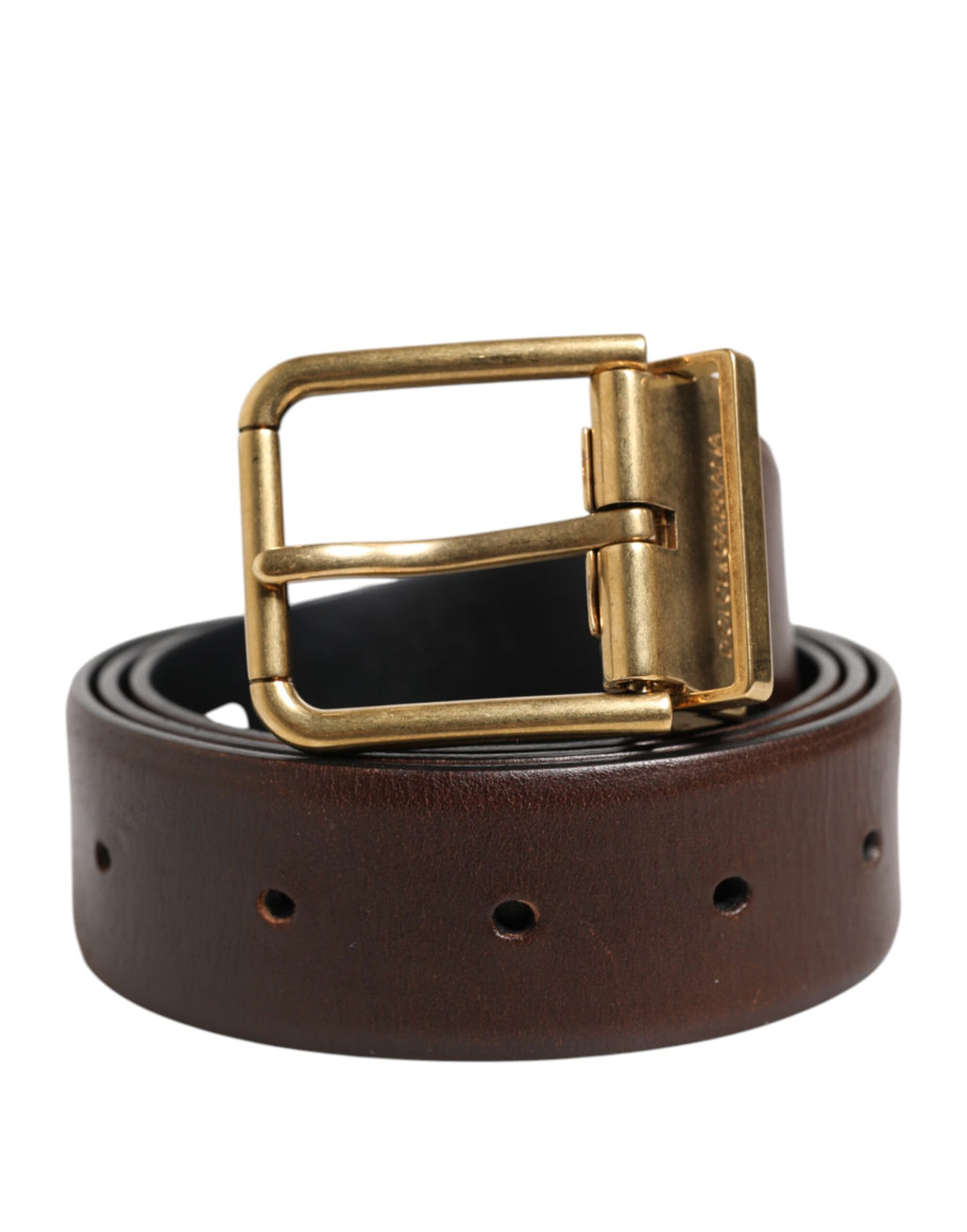 Brown Classic Gold Metal Logo Buckle Men Belt
