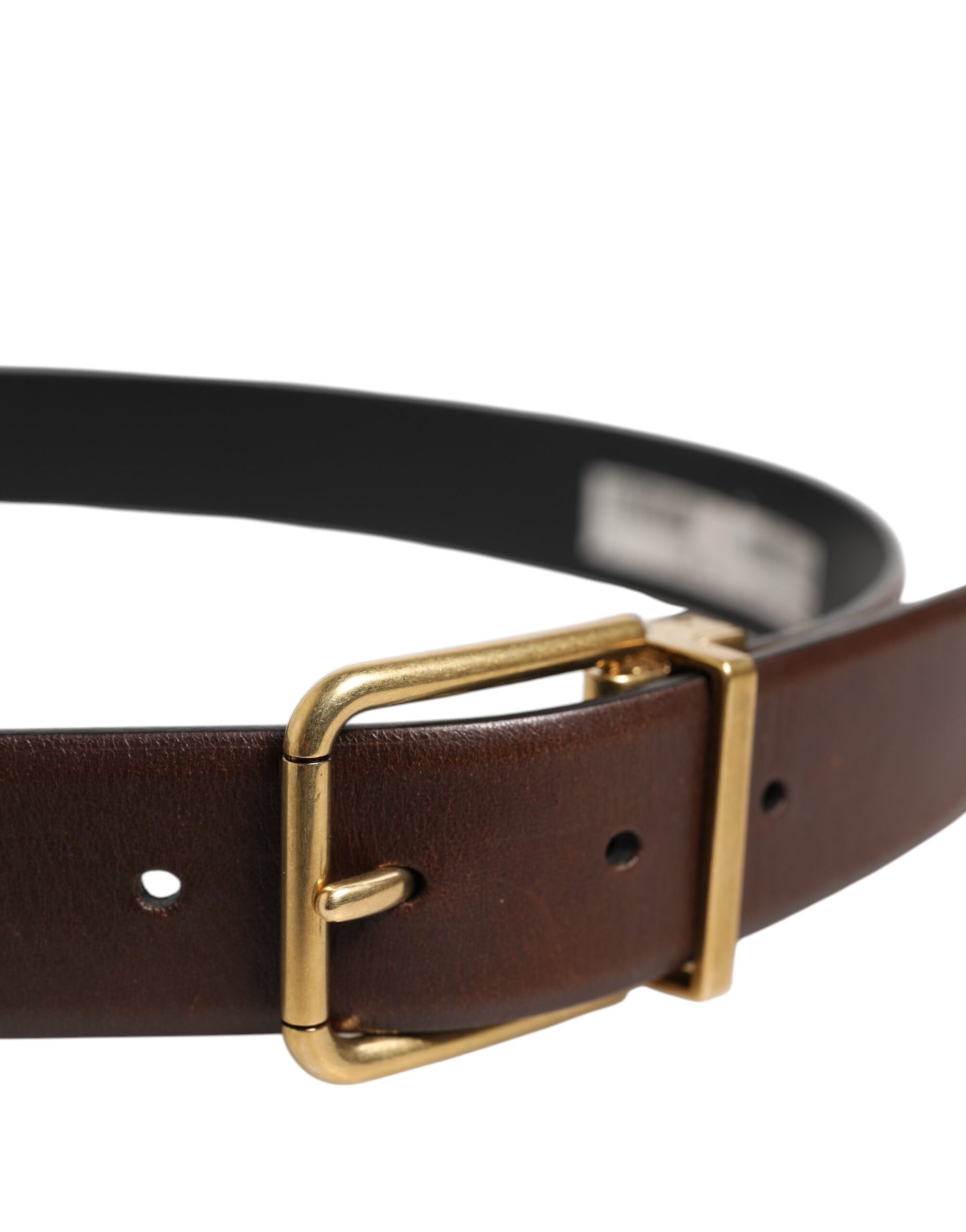 Brown Classic Gold Metal Logo Buckle Men Belt