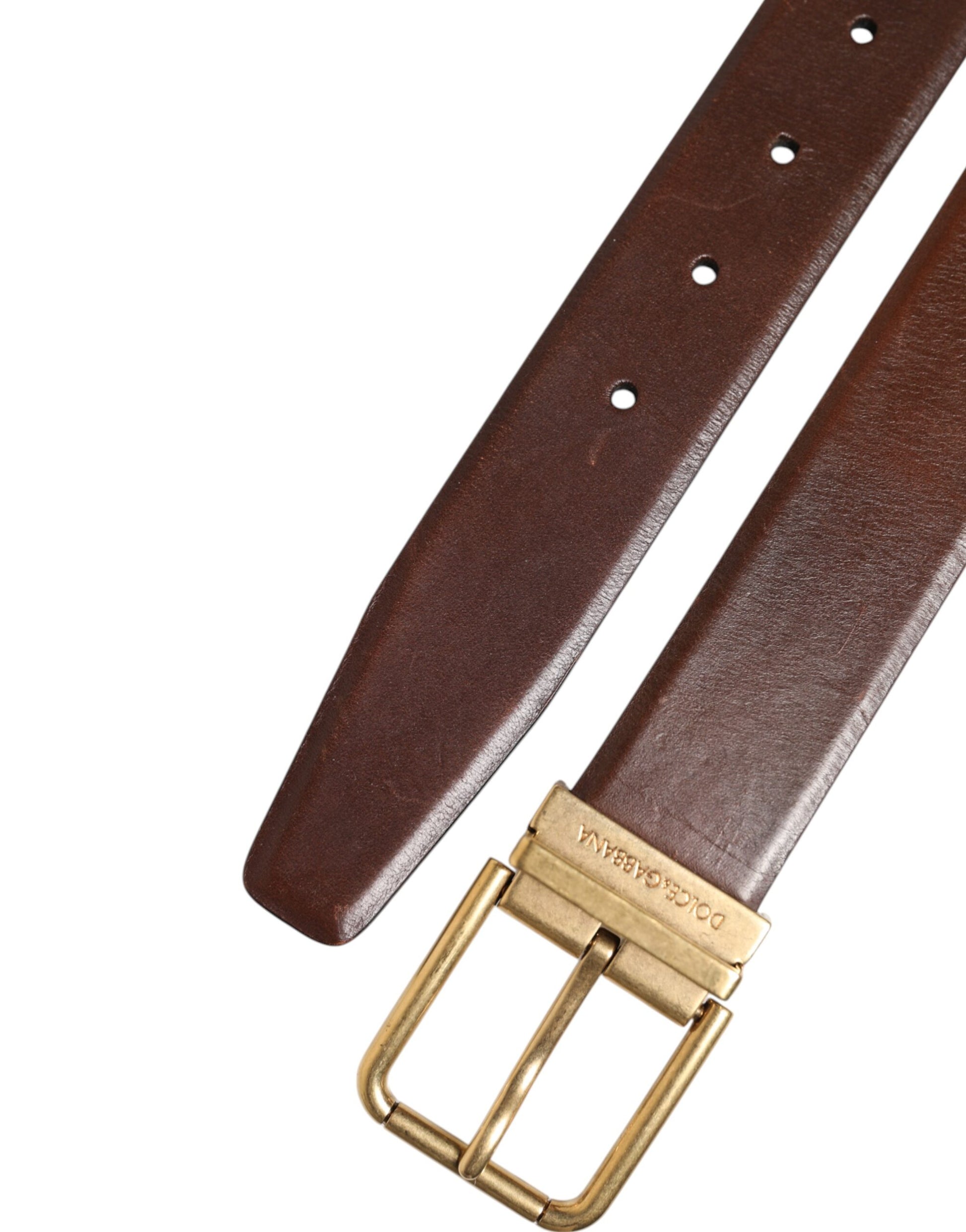 Brown Classic Gold Metal Logo Buckle Men Belt