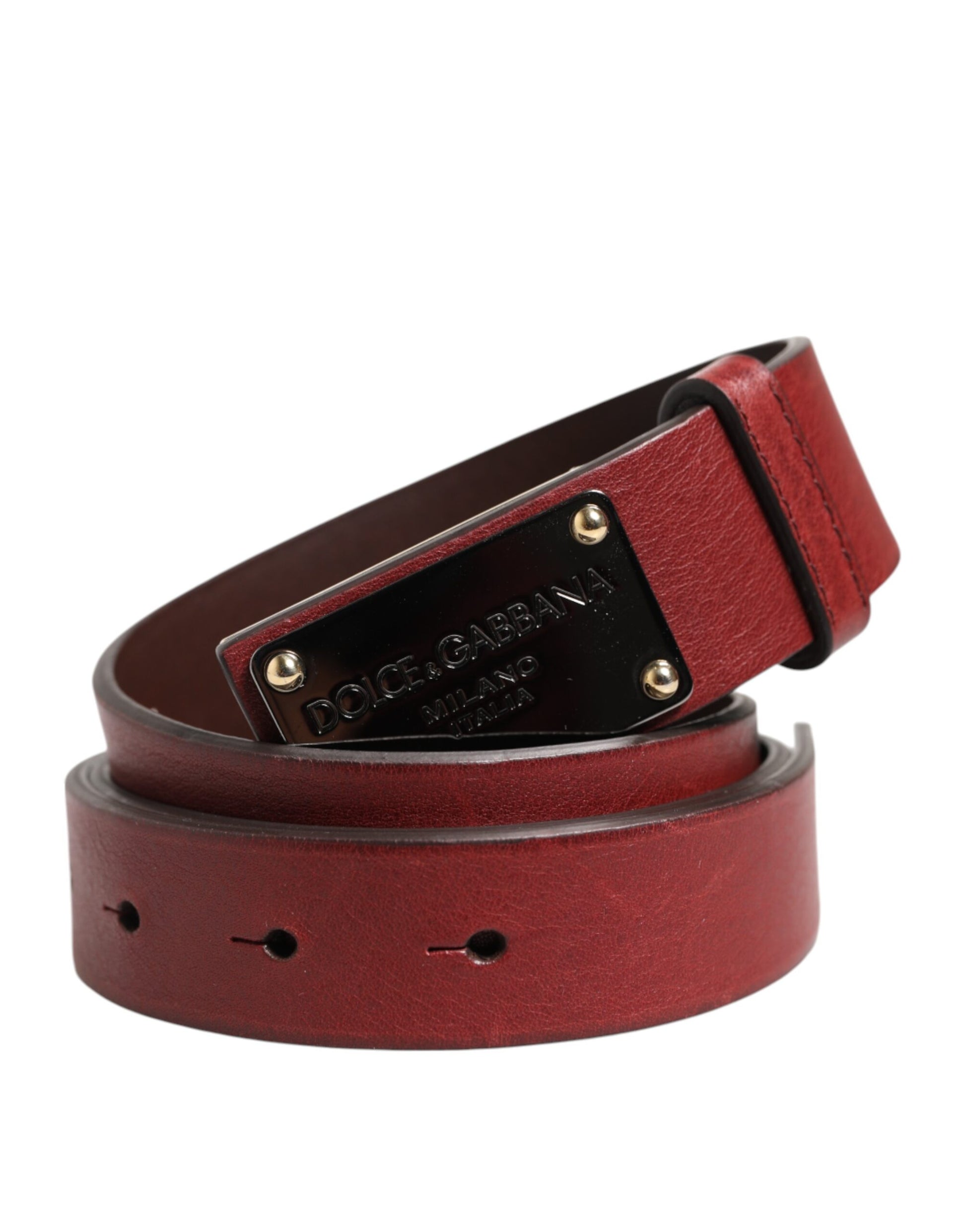 Maroon Classic Leather Metal Logo Buckle Belt