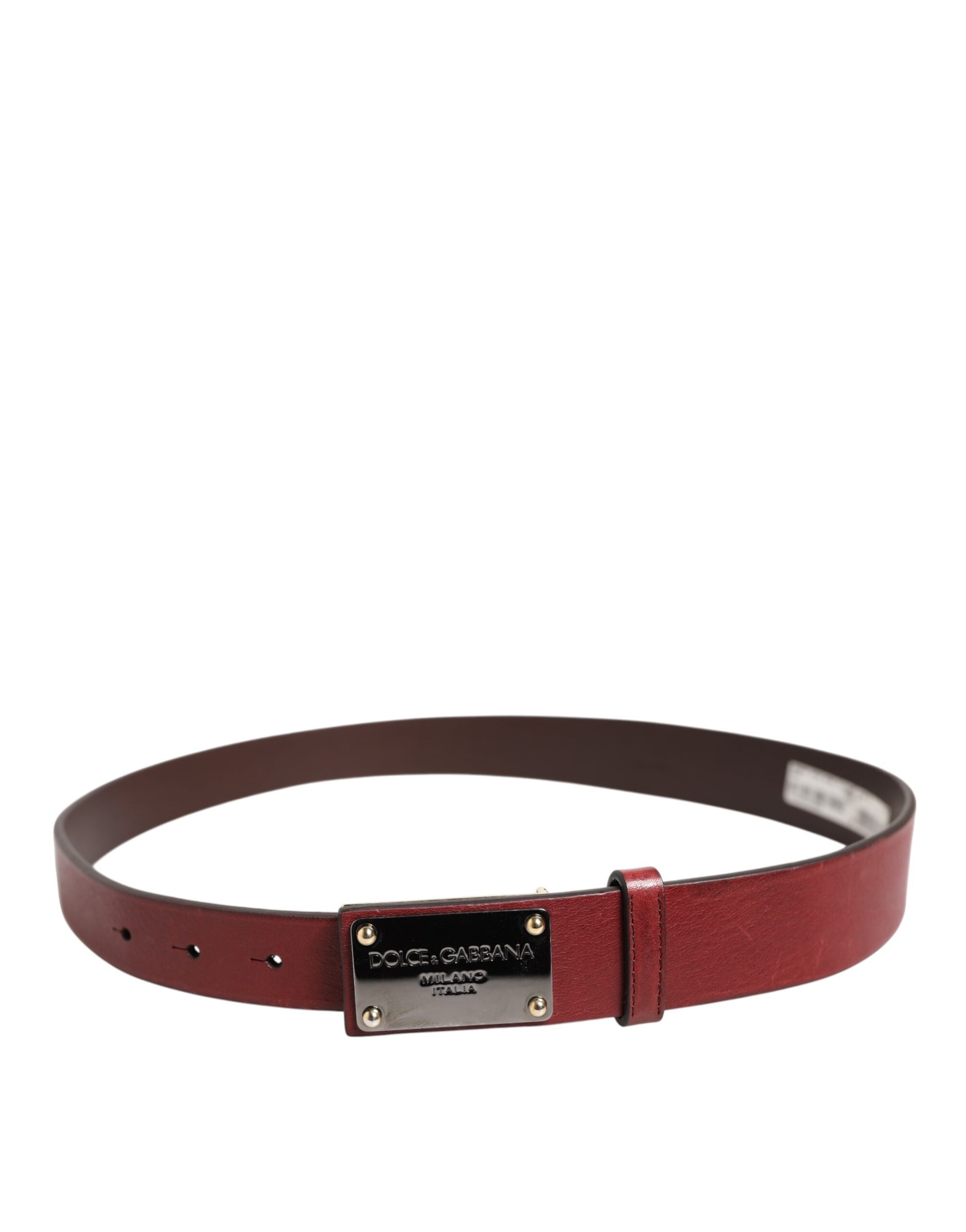 Maroon Classic Leather Metal Logo Buckle Belt