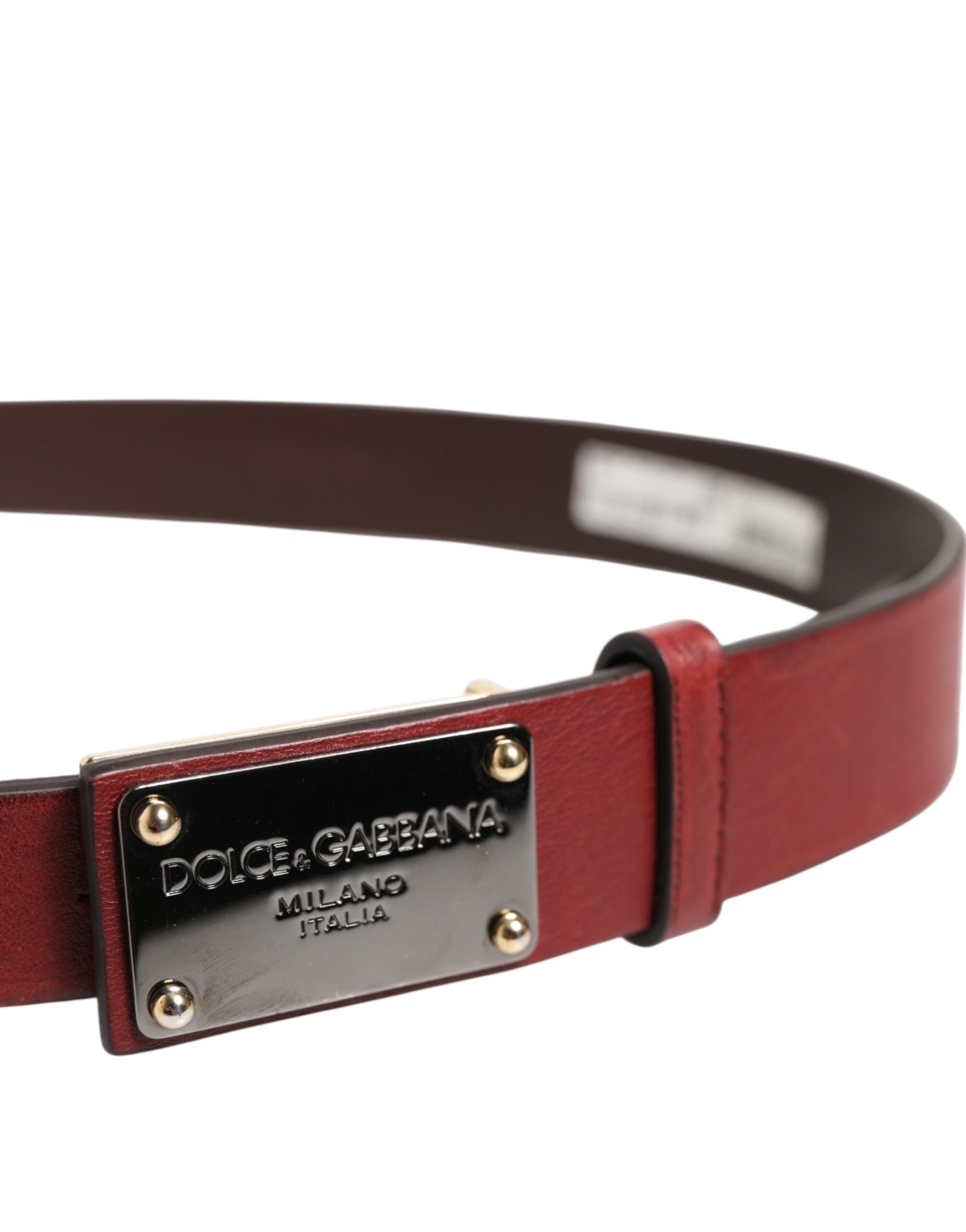 Maroon Classic Leather Metal Logo Buckle Belt