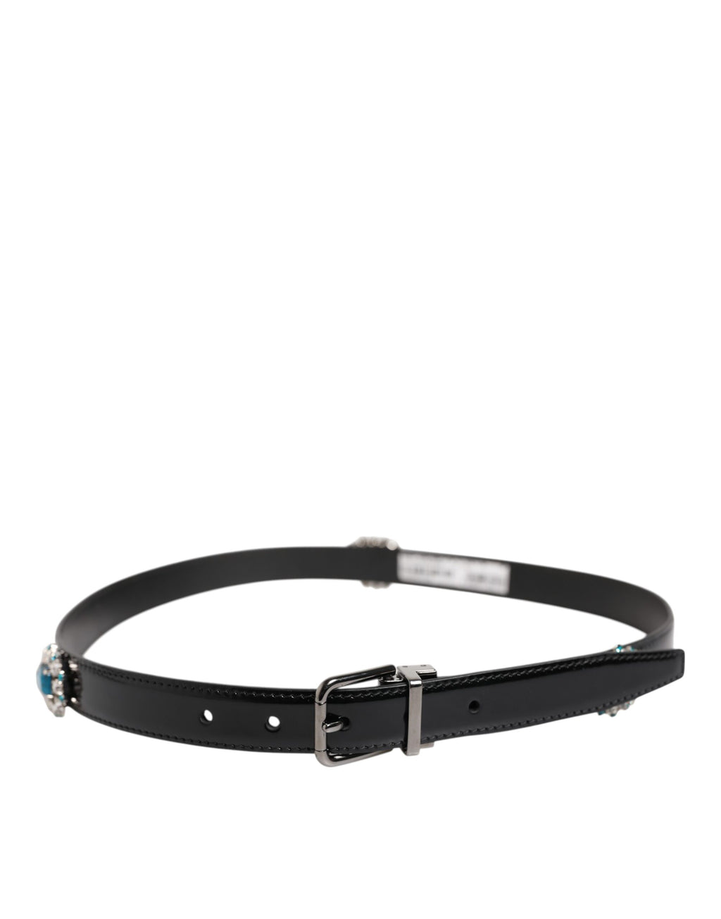 Black Embellished Metal Logo Buckle Belt