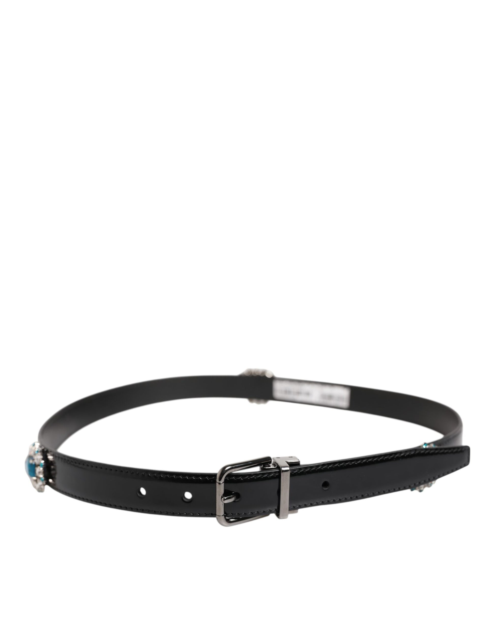 Black Embellished Metal Logo Buckle Belt