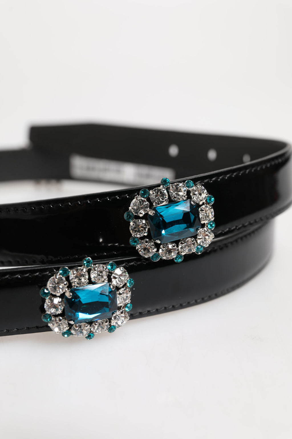 Black Embellished Metal Logo Buckle Belt